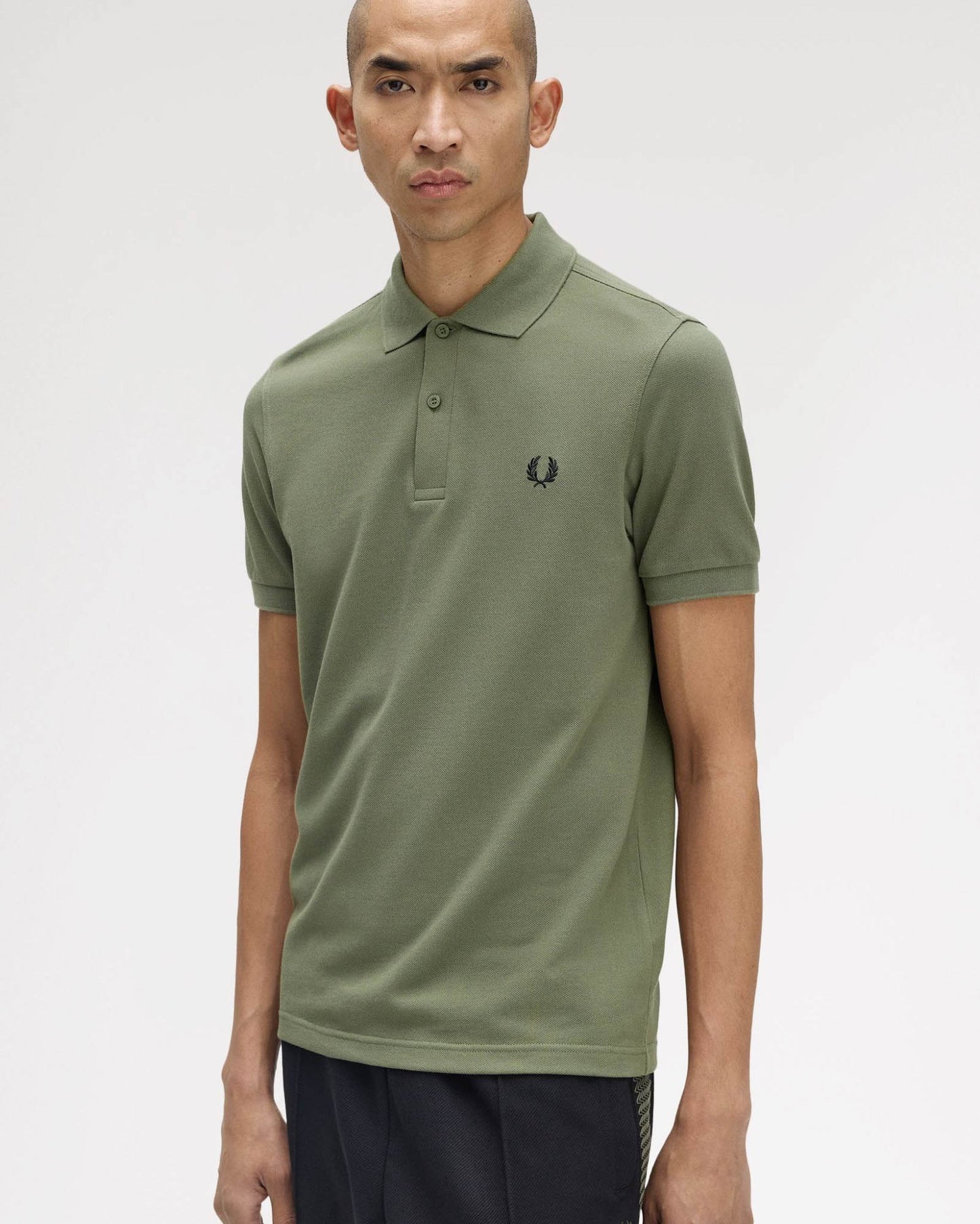 Fred Perry Mens Plain Signature Polo Shirt - Laurel Wreath Green/Black/Black Z50