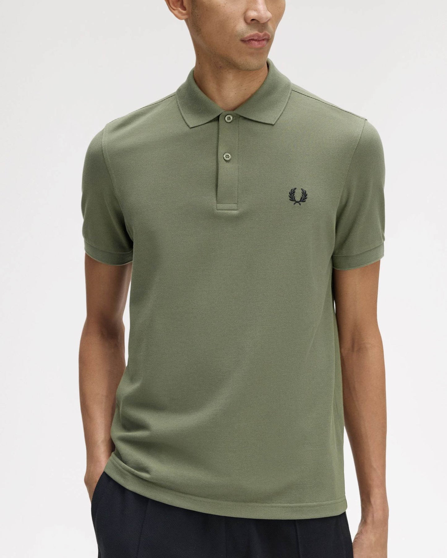 Fred Perry Mens Plain Signature Polo Shirt - Laurel Wreath Green/Black/Black Z50