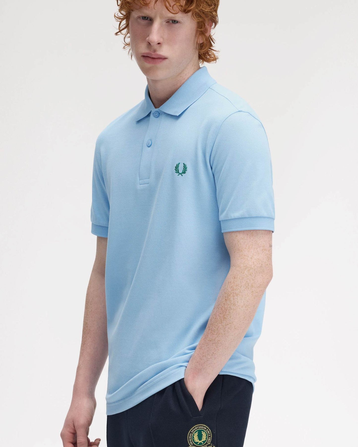 Fred Perry Mens Plain Signature Polo Shirt - Track Blue/Sport Green Z64