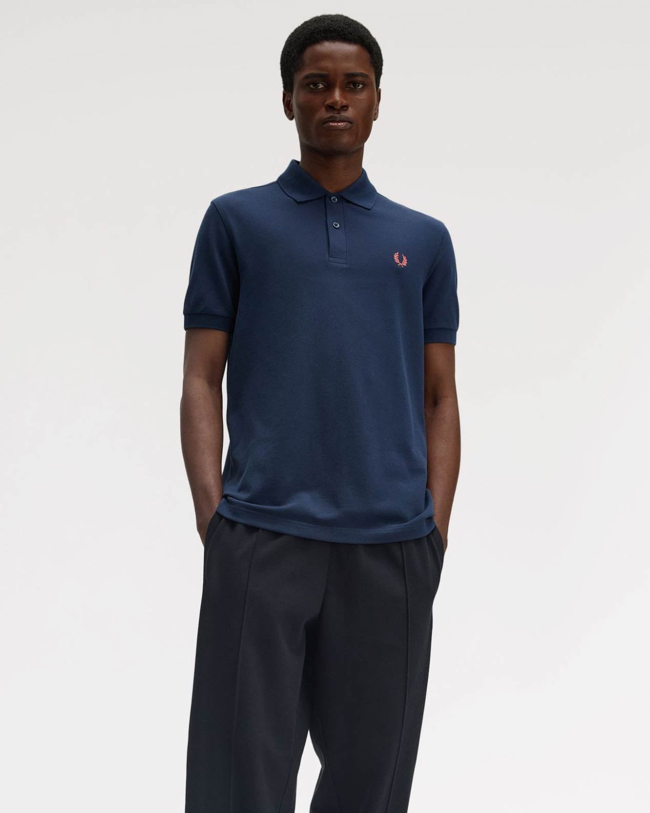 Fred Perry Mens Plain Signature Polo Shirt - Tennis Blue/Flamingo Tan Z66