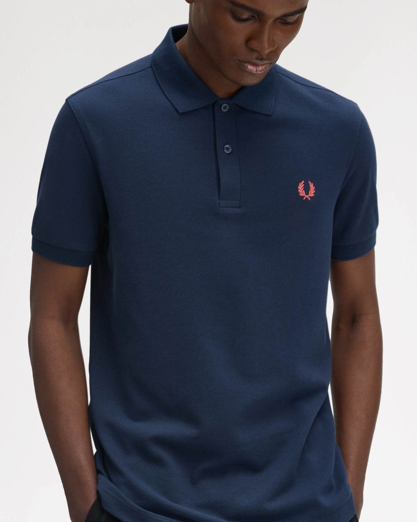 Fred Perry Mens Plain Signature Polo Shirt - Tennis Blue/Flamingo Tan Z66