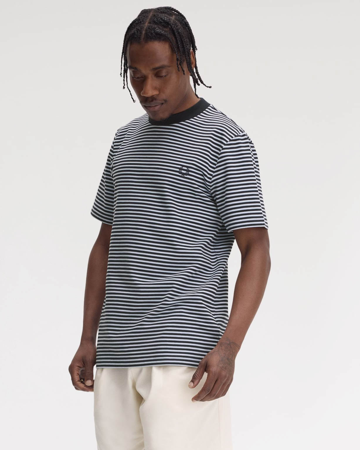 Fred Perry Mens Fine Stripe Heavyweight T-Shirt - Navy 608