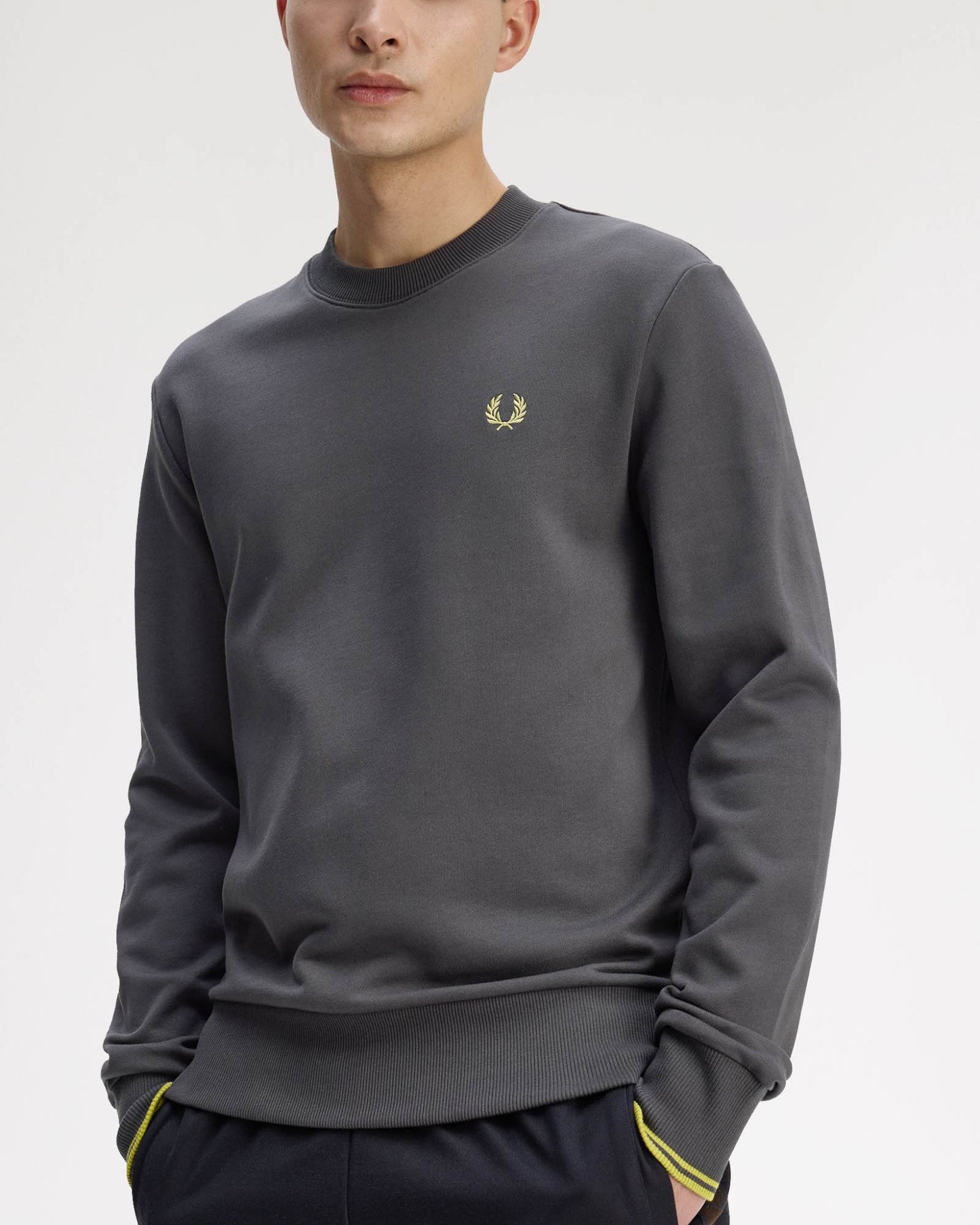 Fred Perry Mens Crew Neck Sweatshirt - Anchor Grey/Tennis Ball Yellow 58A