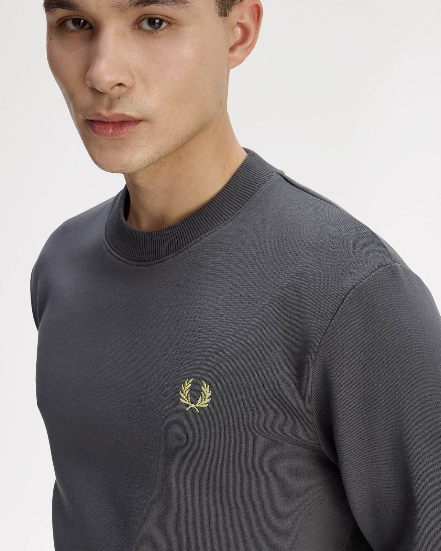 Fred Perry Mens Crew Neck Sweatshirt - Anchor Grey/Tennis Ball Yellow 58A