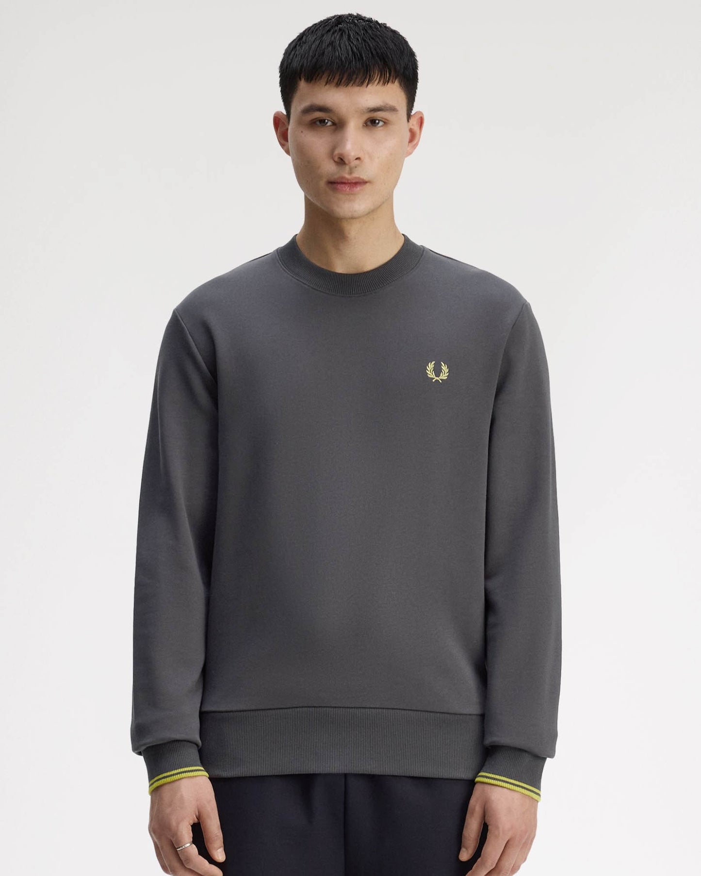 Fred Perry Mens Crew Neck Sweatshirt - Anchor Grey/Tennis Ball Yellow 58A