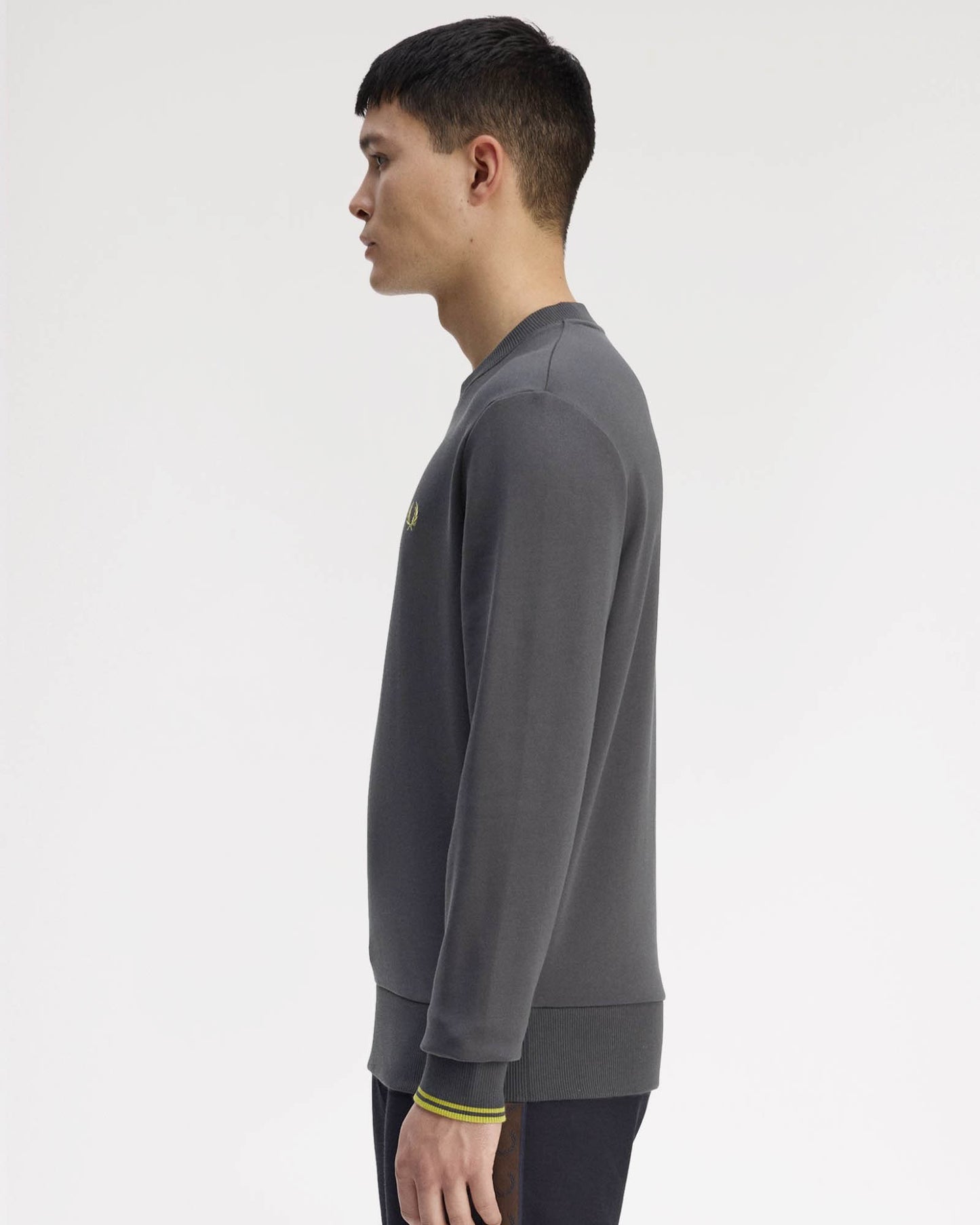 Fred Perry Mens Crew Neck Sweatshirt - Anchor Grey/Tennis Ball Yellow 58A