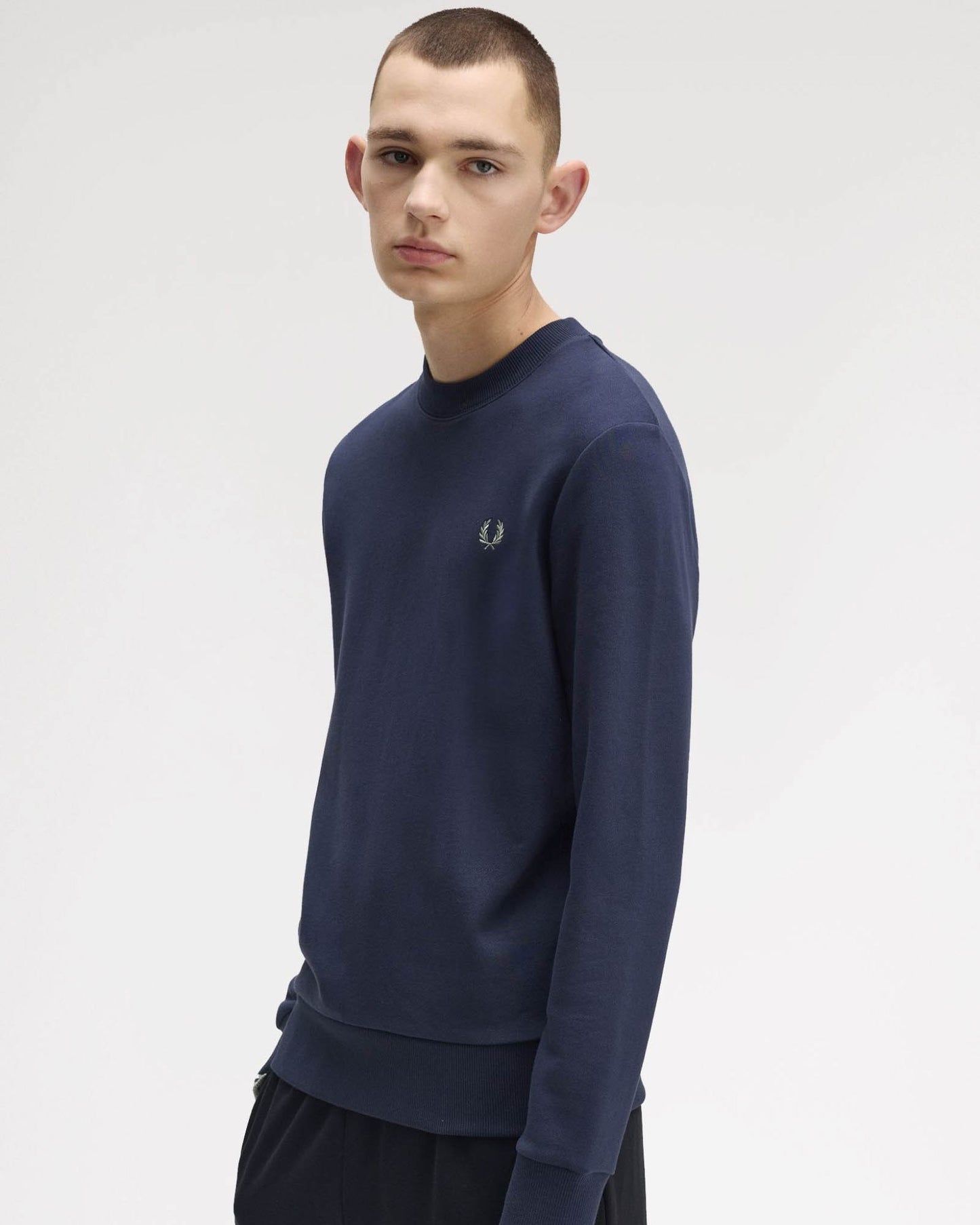 Fred Perry Mens Crew Neck Sweatshirt - Dark Airforce/Light Ice/Bayleaf Z47