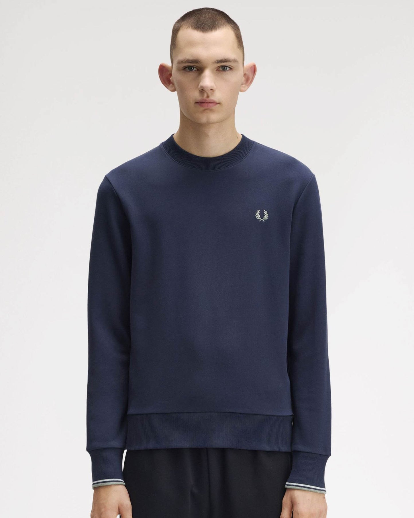 Fred Perry Mens Crew Neck Sweatshirt - Dark Airforce/Light Ice/Bayleaf Z47