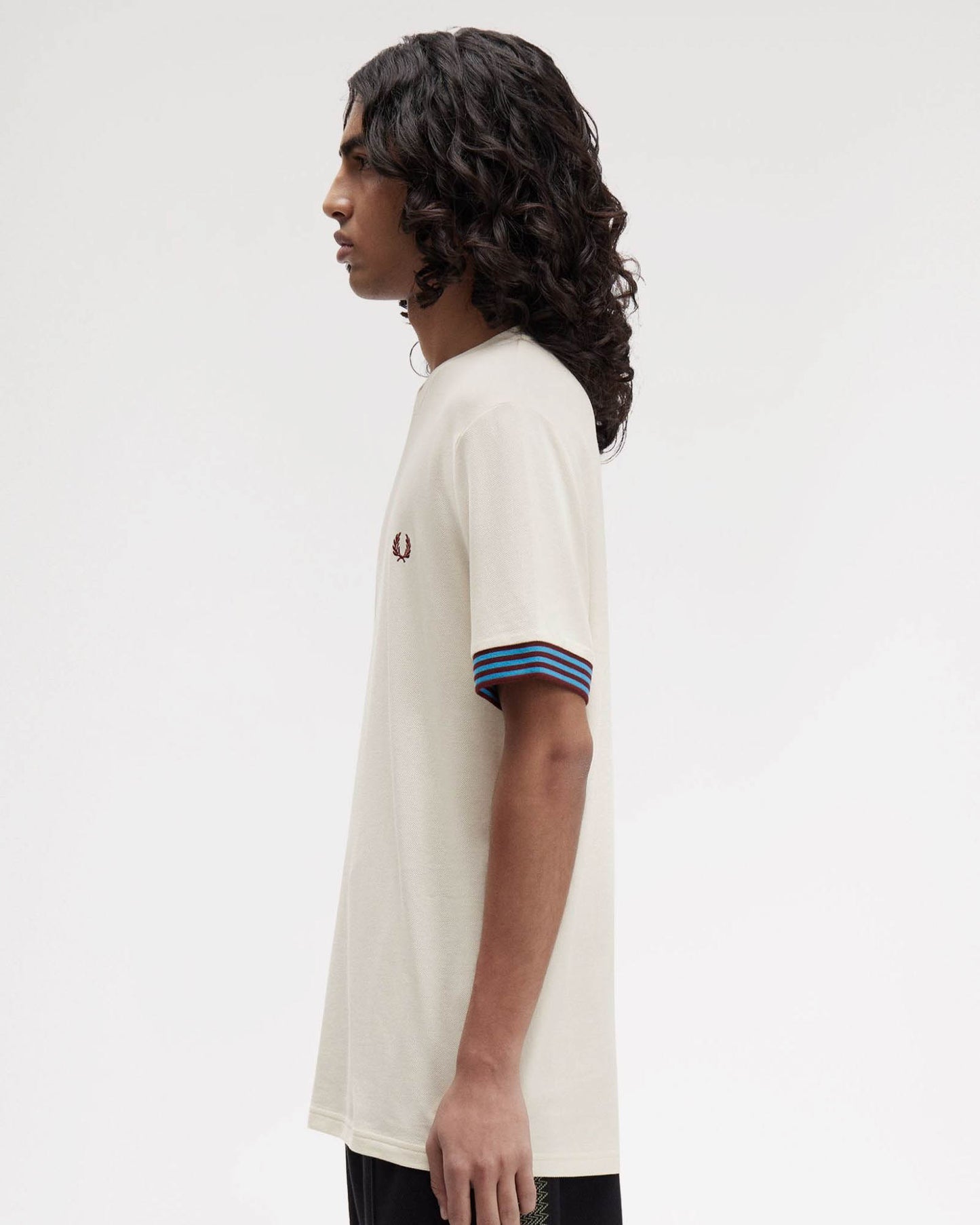 Fred Perry Mens Striped Cuff T-Shirt - Ecru 170