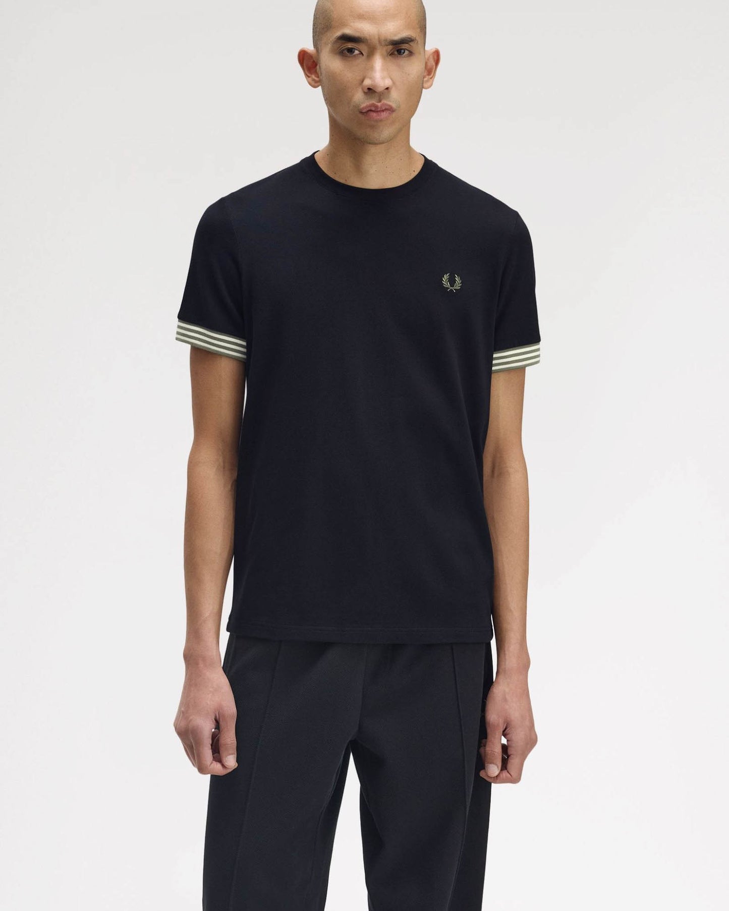 Fred Perry Mens Striped Cuff T-Shirt - Black 184