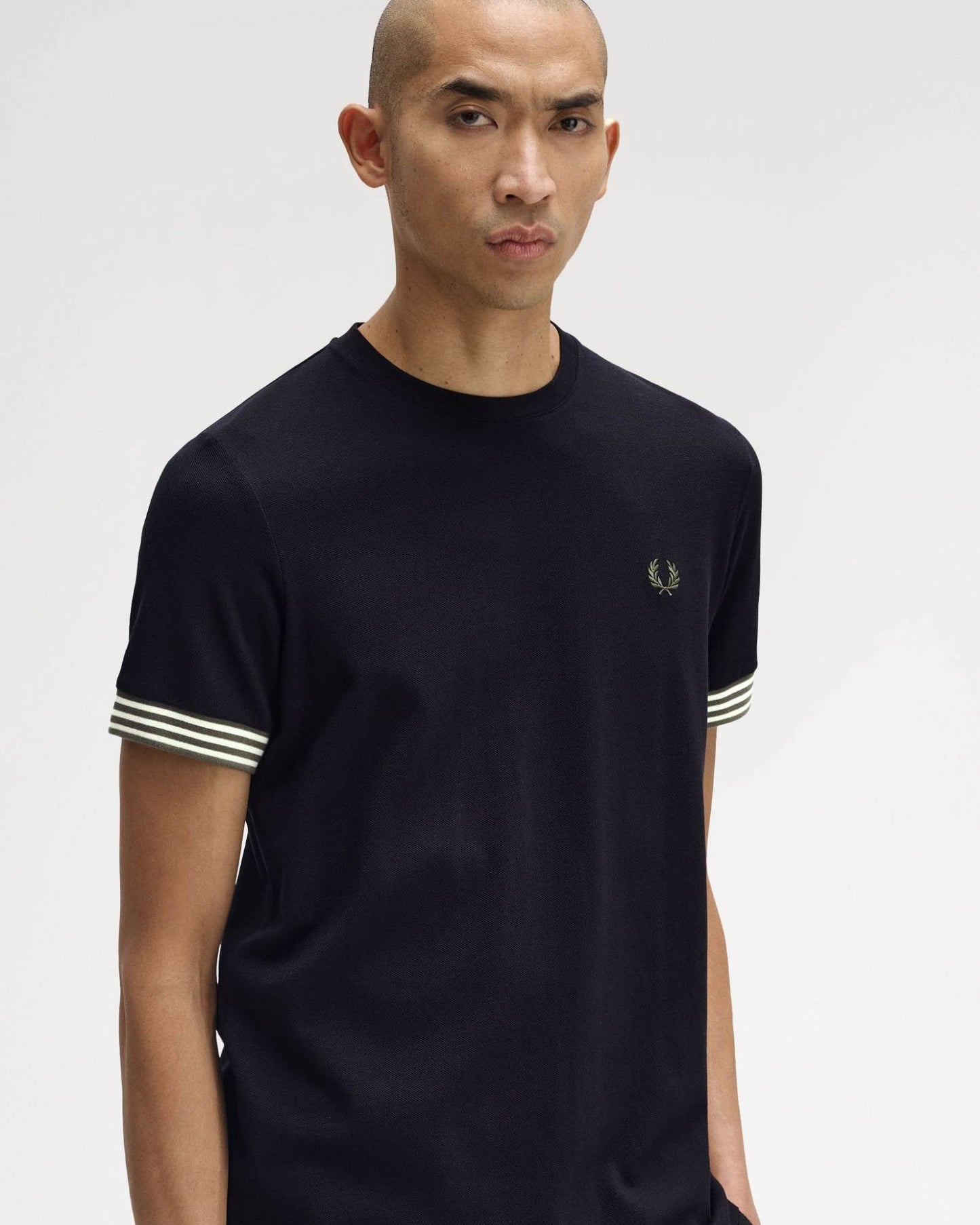 Fred Perry Mens Striped Cuff T-Shirt - Black 184