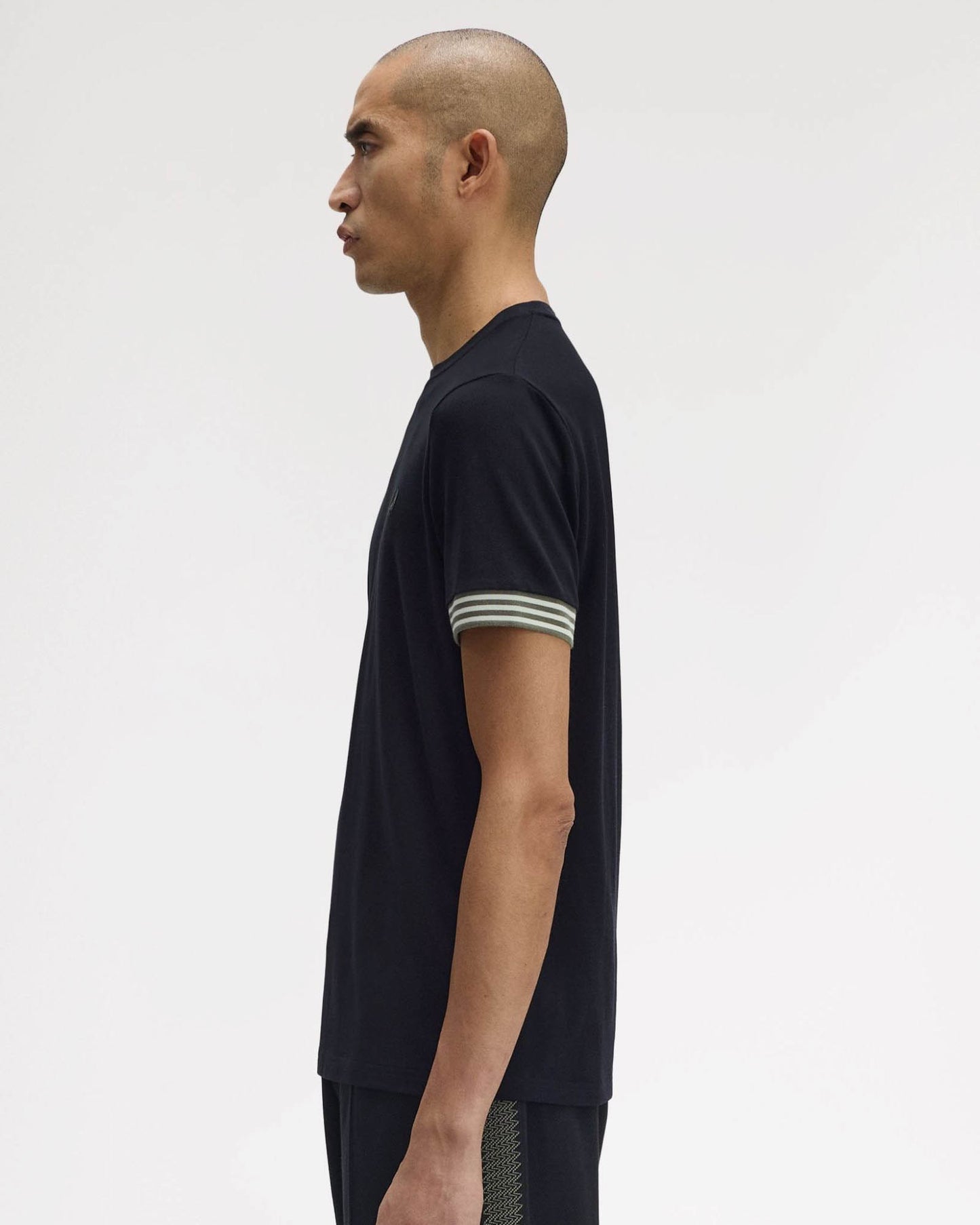 Fred Perry Mens Striped Cuff T-Shirt - Black 184