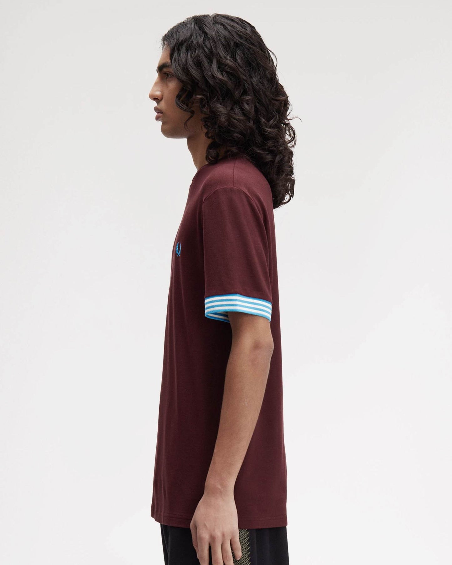 Fred Perry Mens Striped Cuff T-Shirt - Ox Blood/Ecru/Ecru 597