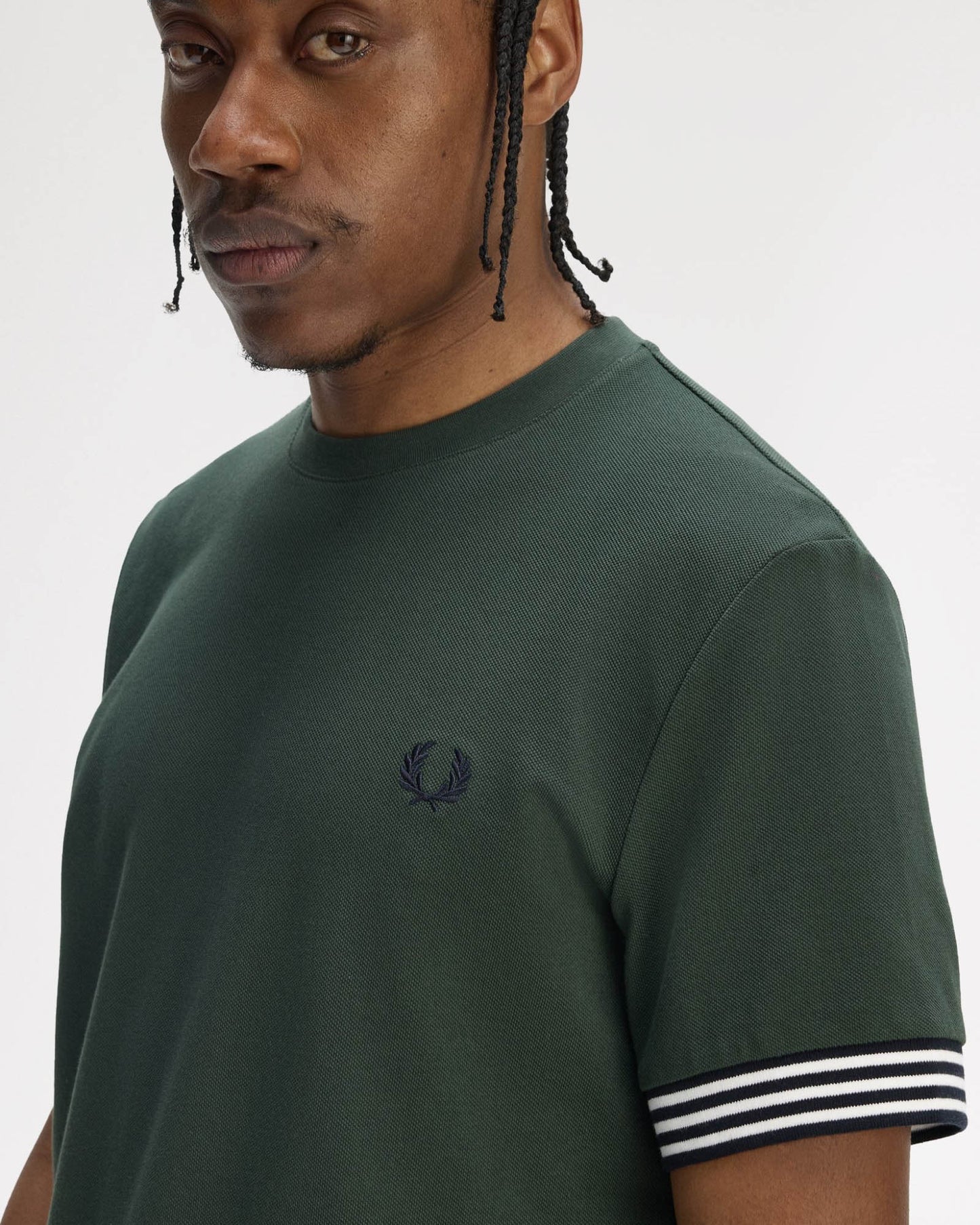 Fred Perry Mens Striped Cuff T-Shirt - Court Green X89