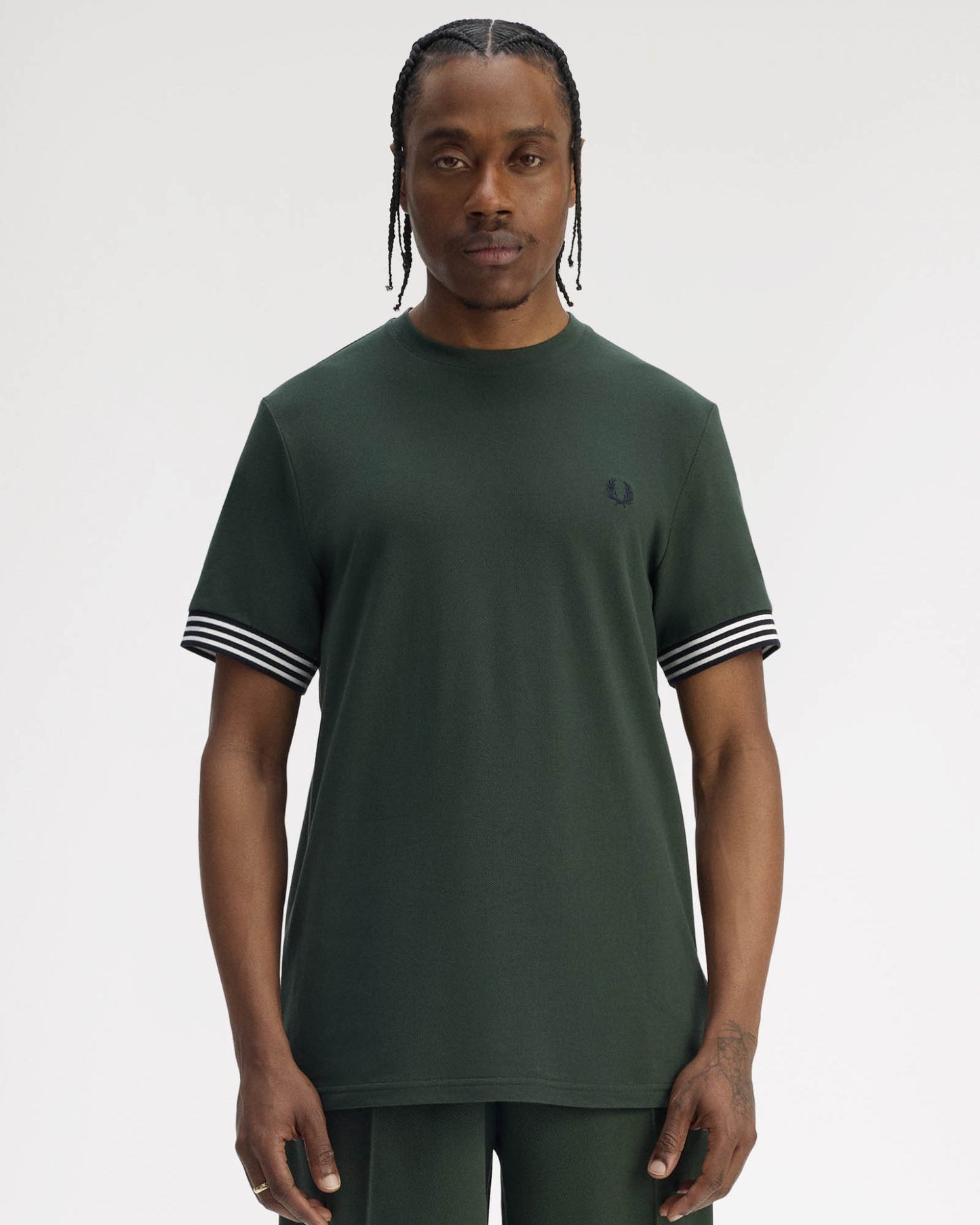 Fred Perry Mens Striped Cuff T-Shirt - Court Green X89