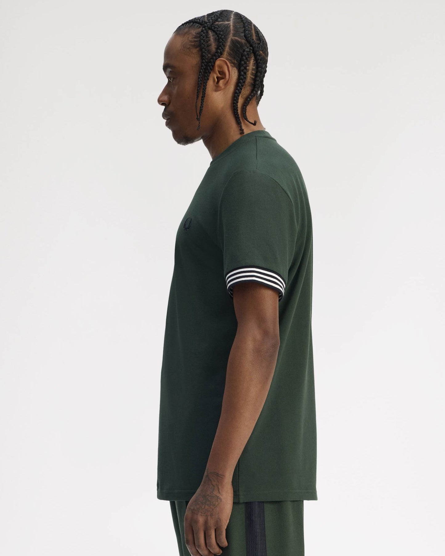 Fred Perry Mens Striped Cuff T-Shirt - Court Green X89