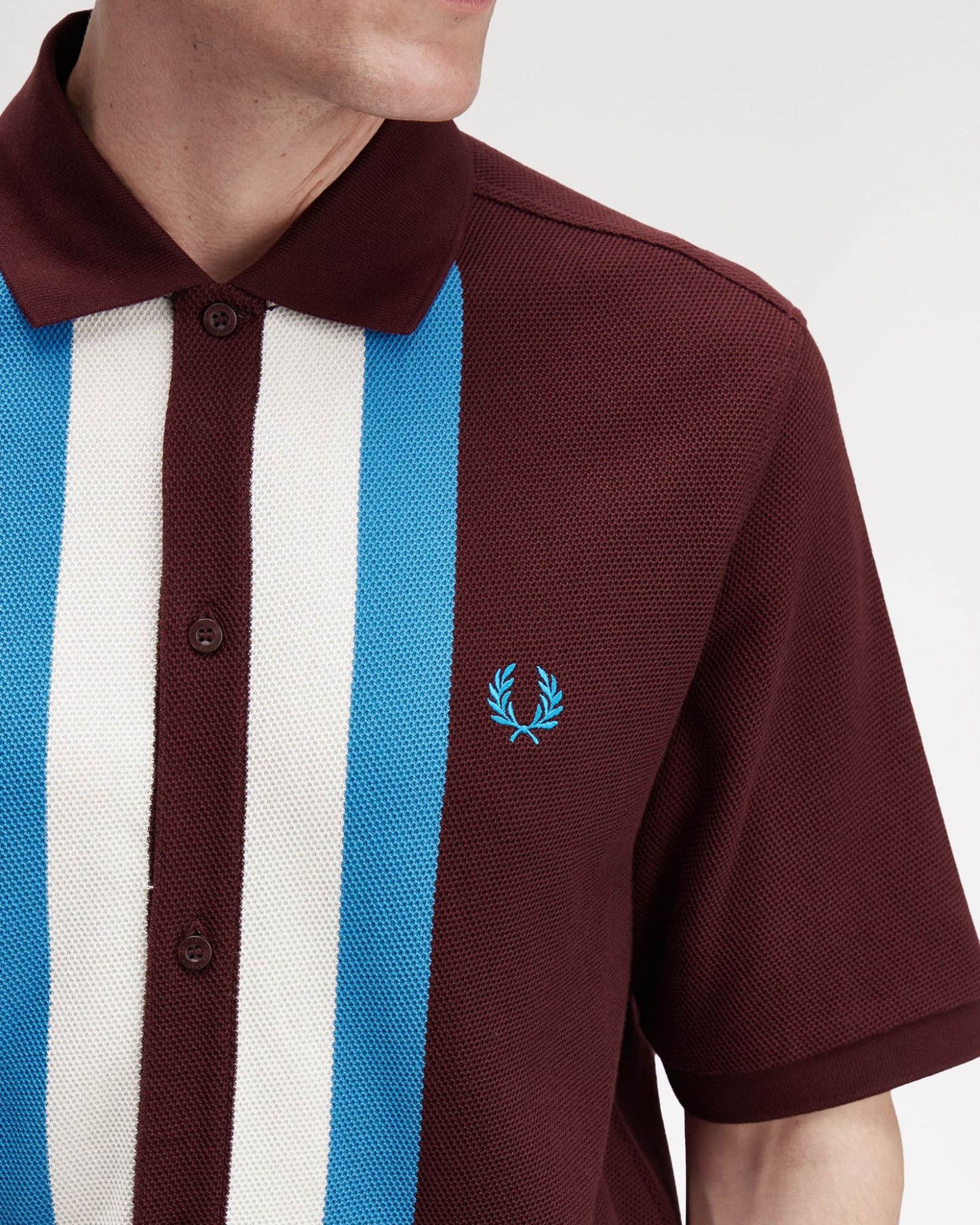 Fred Perry Mens Panelled Button Through Polo Shirt - Ox Blood/Ecru/Ecru 597