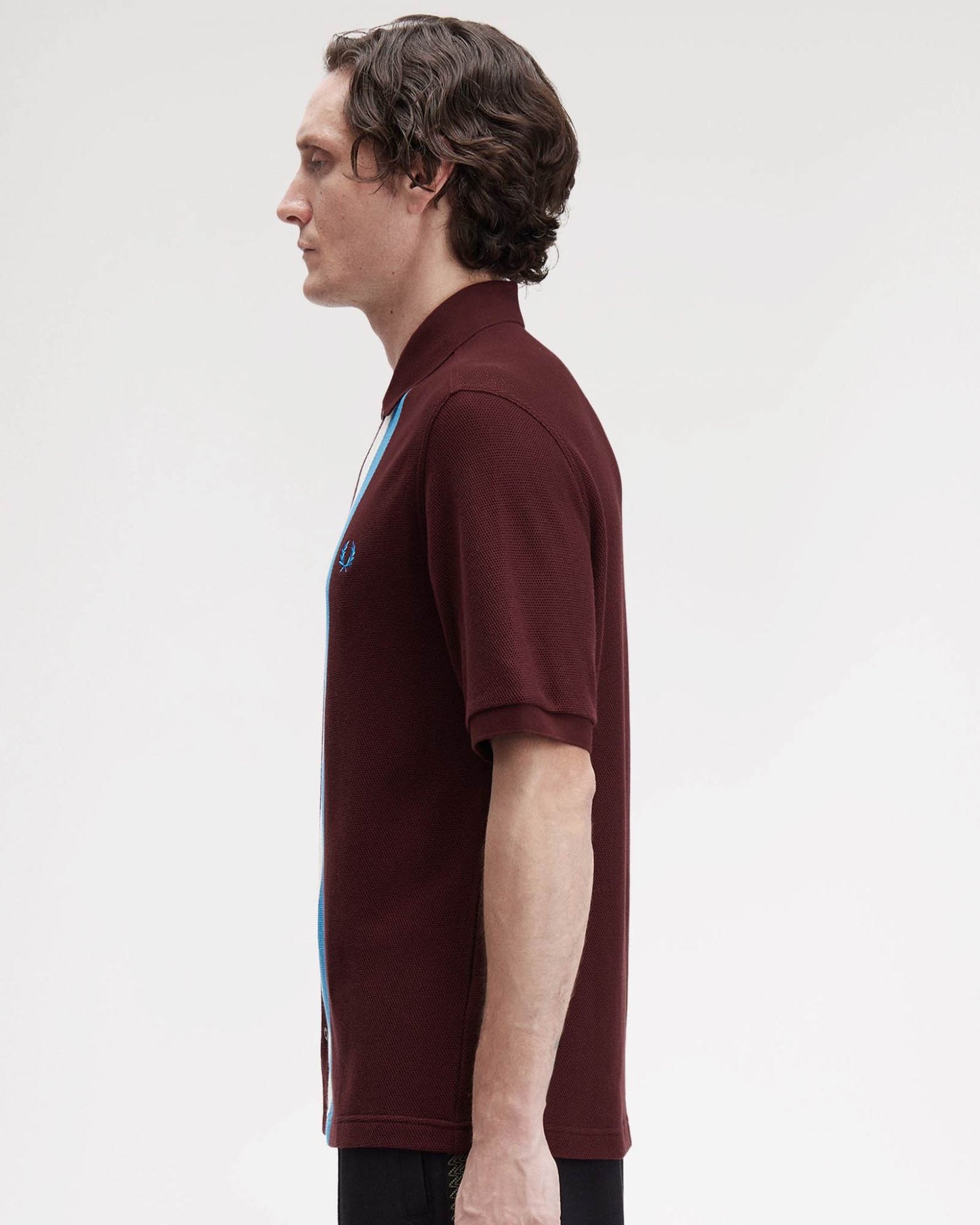 Fred Perry Mens Panelled Button Through Polo Shirt - Ox Blood/Ecru/Ecru 597
