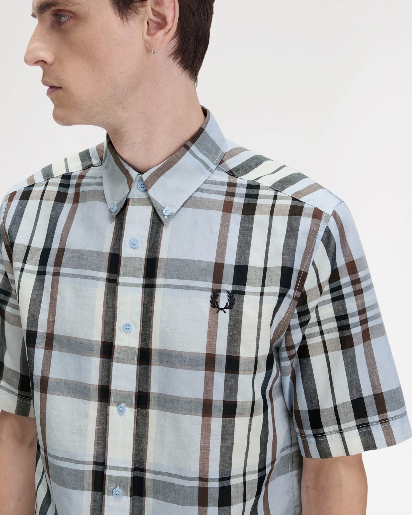 Fred Perry Mens Short Sleeve Madras Check Shirt Light Smoke 353