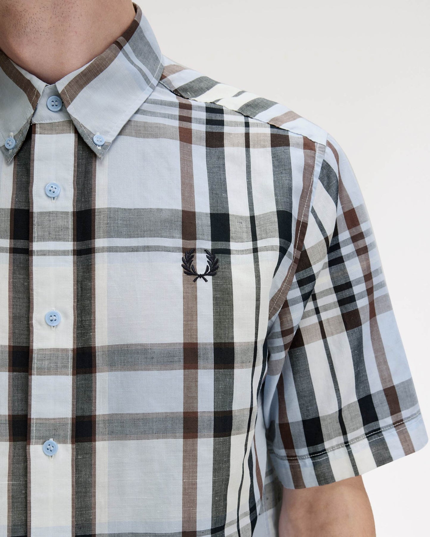Fred Perry Mens Short Sleeve Madras Check Shirt Light Smoke 353