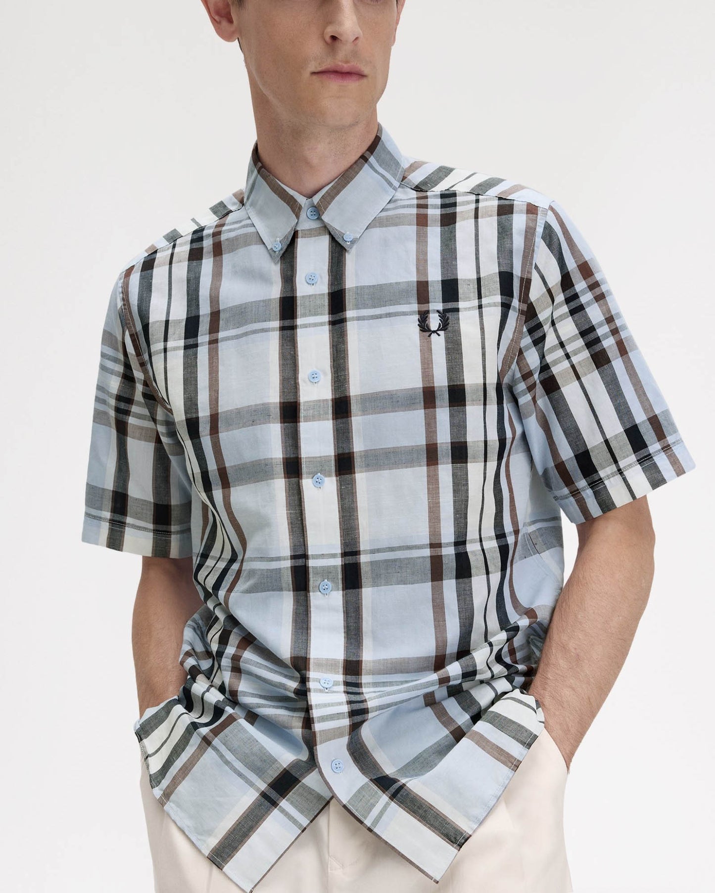 Fred Perry Mens Short Sleeve Madras Check Shirt Light Smoke 353