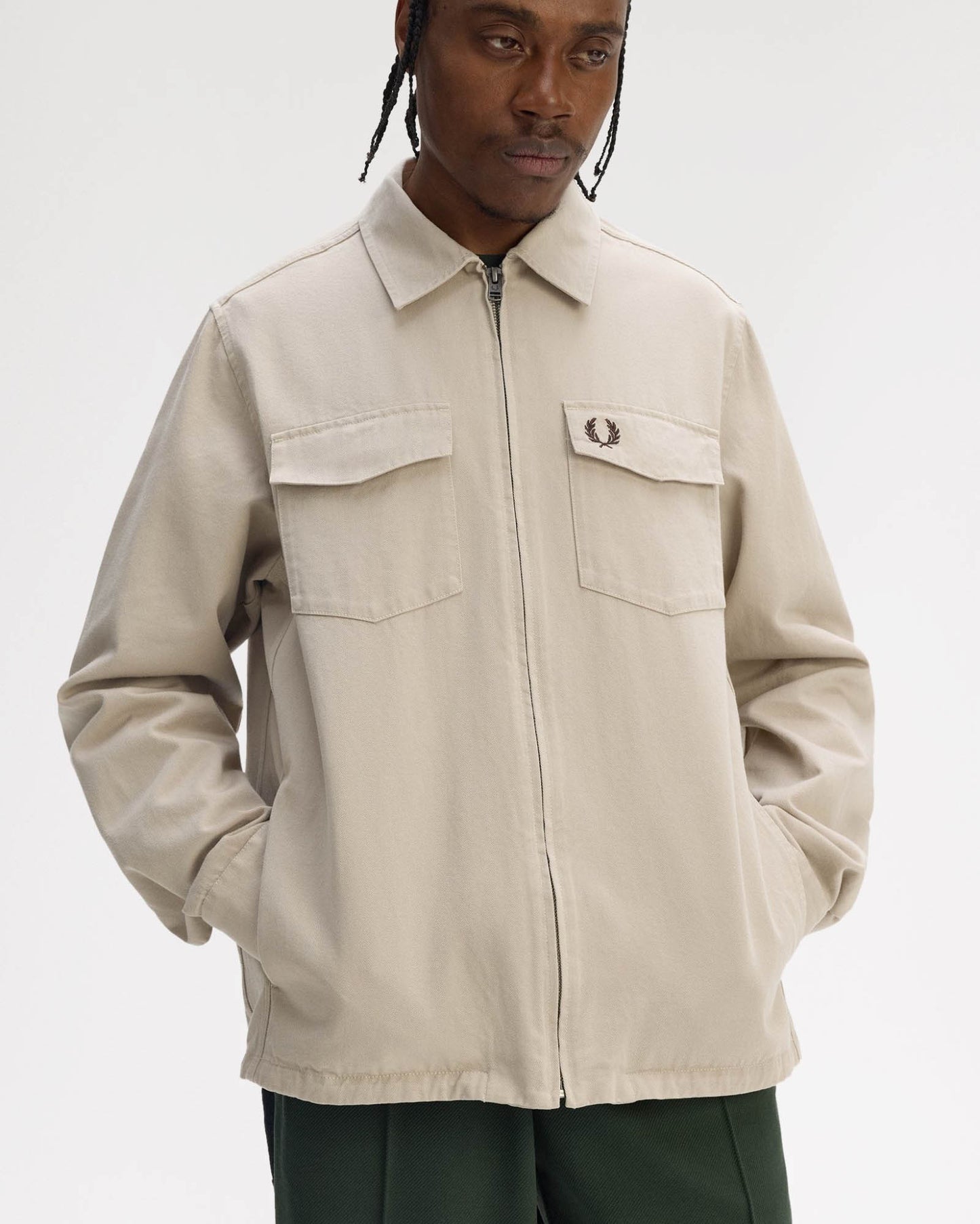 Fred Perry Mens Twill Zip Through Overshirt - Warm Oat Z19