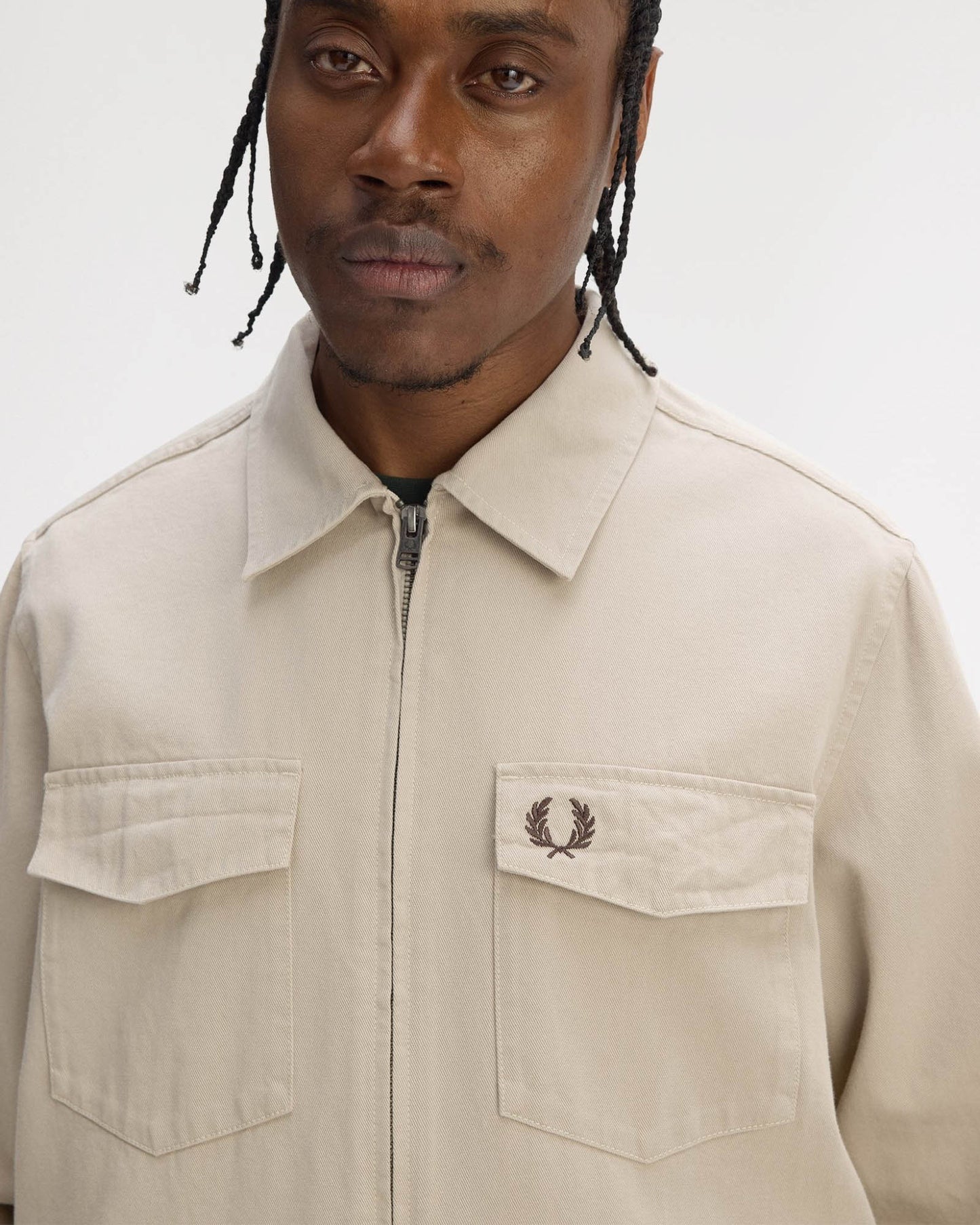 Fred Perry Mens Twill Zip Through Overshirt - Warm Oat Z19