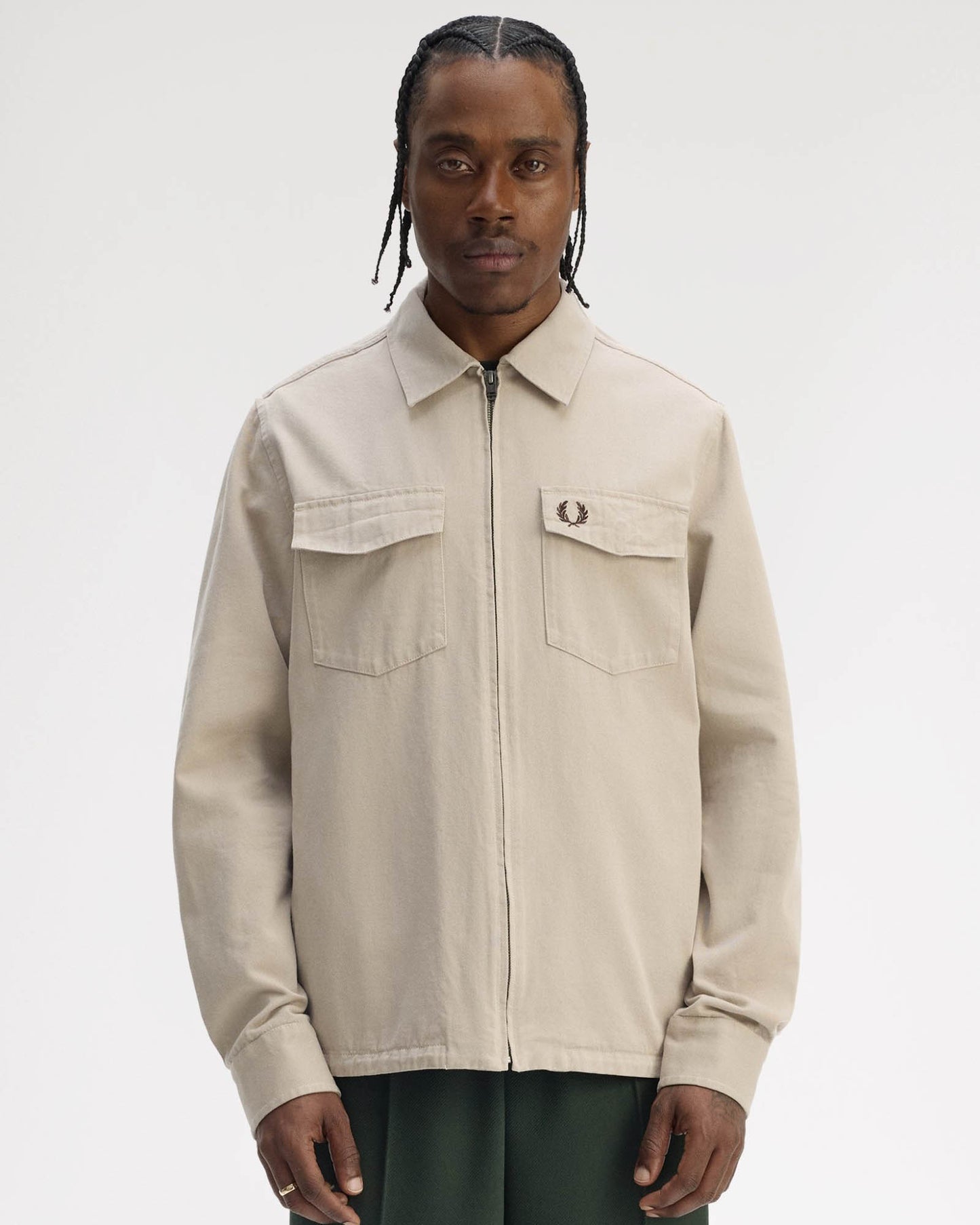 Fred Perry Mens Twill Zip Through Overshirt - Warm Oat Z19