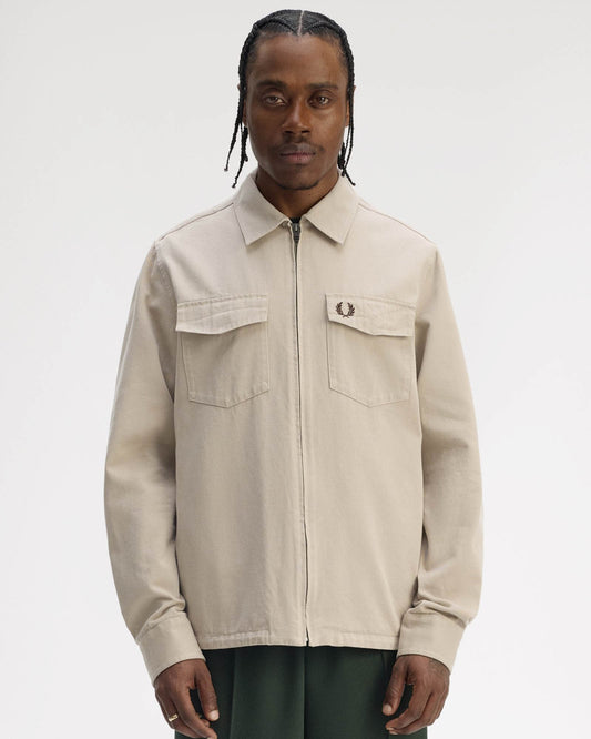 Fred Perry Mens Twill Zip Through Overshirt - Warm Oat Z19