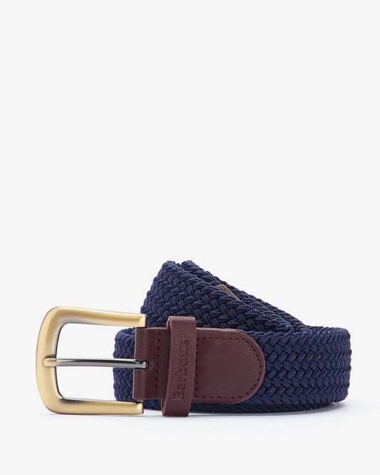 Barbour Stretch Webbing Mens Leather Belt - Navy