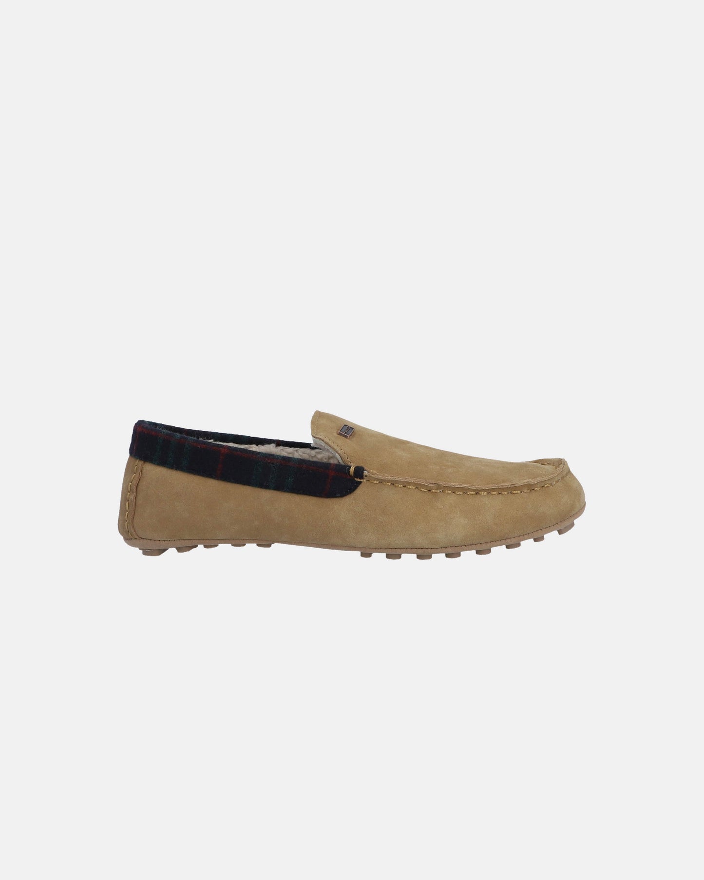 Hunter Mens Moccasin Slipper Tartan Collar - Biscuit