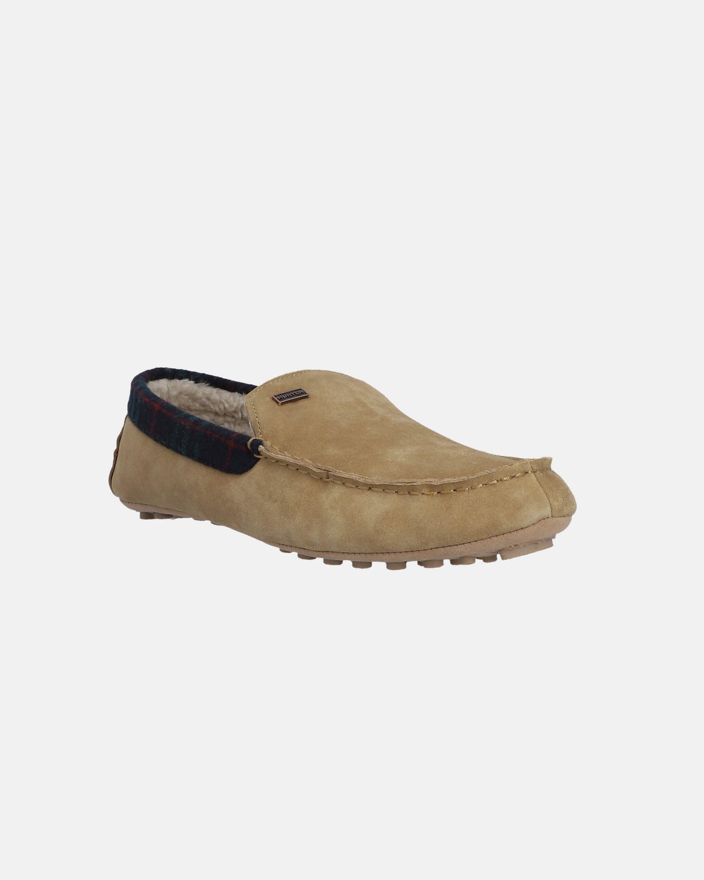 Hunter Mens Moccasin Slipper Tartan Collar - Biscuit