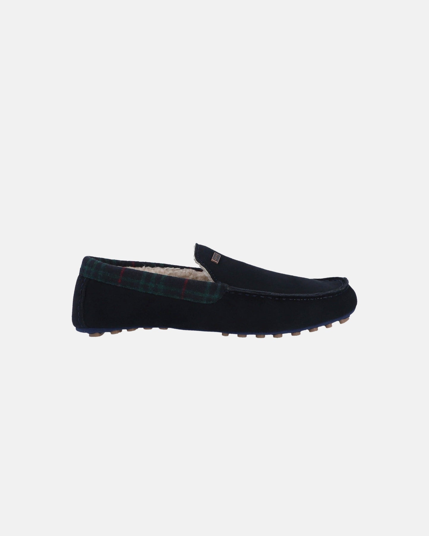 Hunter Mens Moccasin Slipper Tartan Collar - Navy