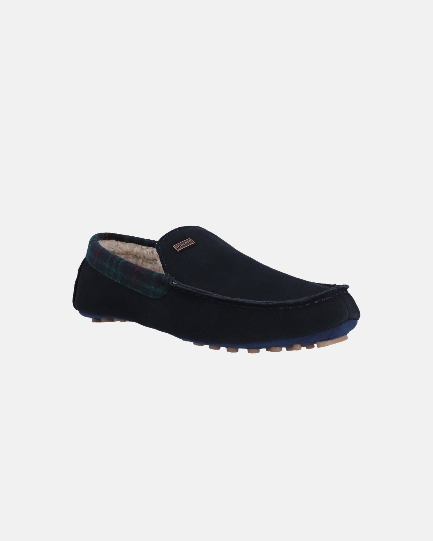 Hunter Mens Moccasin Slipper Tartan Collar - Navy