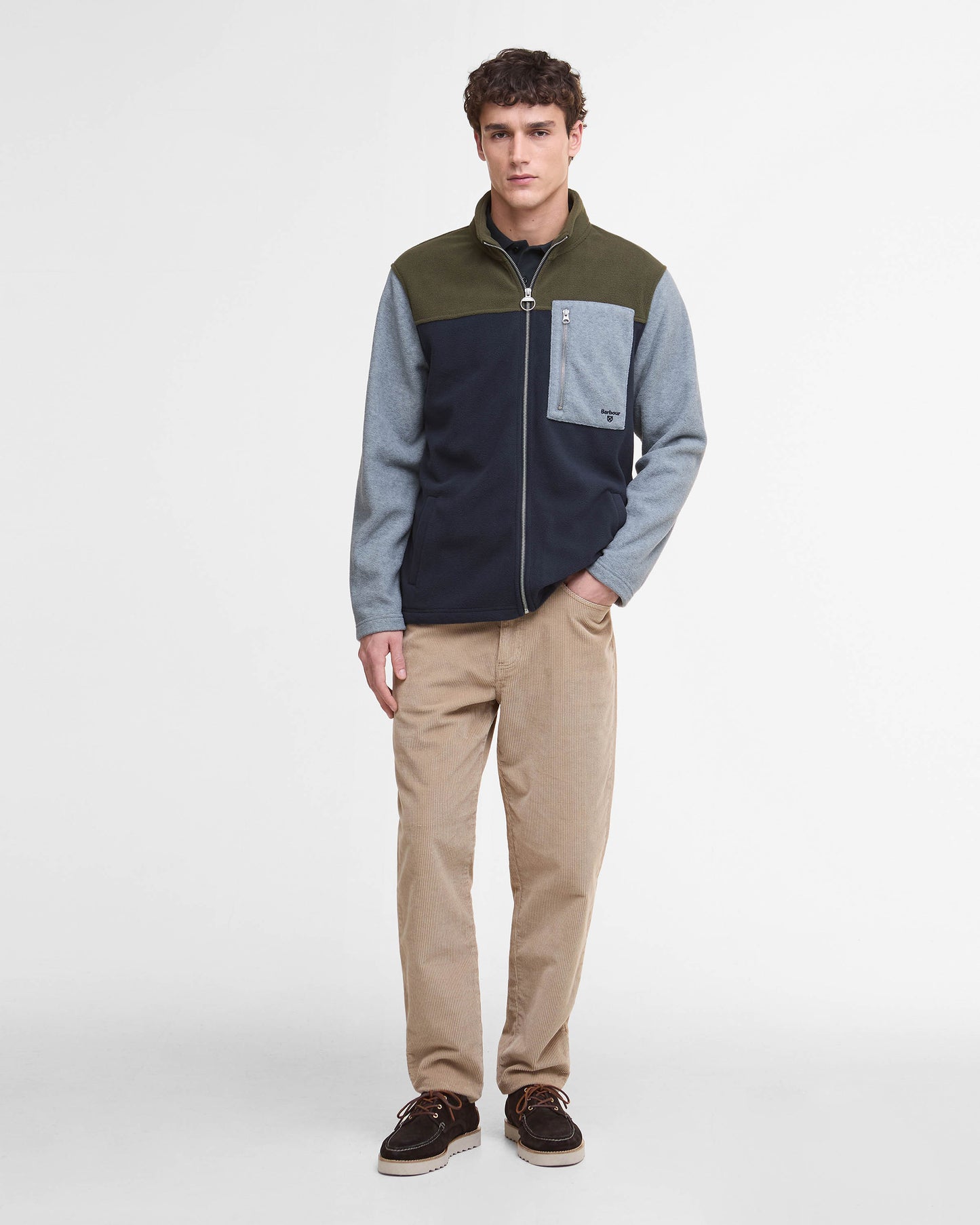 Barbour Mens Full Zip Colour Block Fleece - Navy
