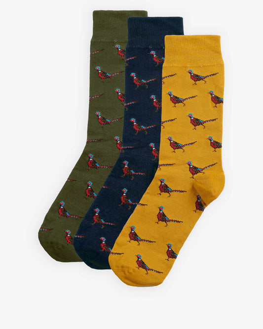 Barbour 3-Pack Mens Pheasant Socks Gift Set - Forest Mist