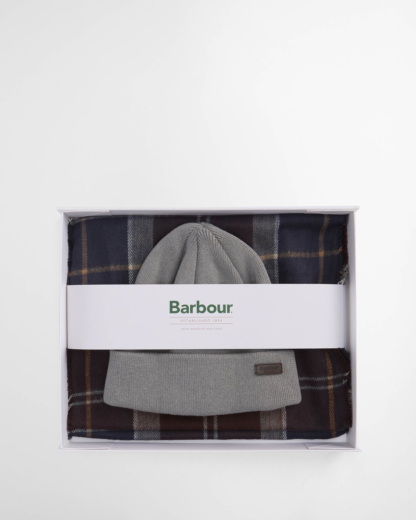 Barbour Mens Swinton Beanie & Galingale Scarf Gift Set - Midnight Oak