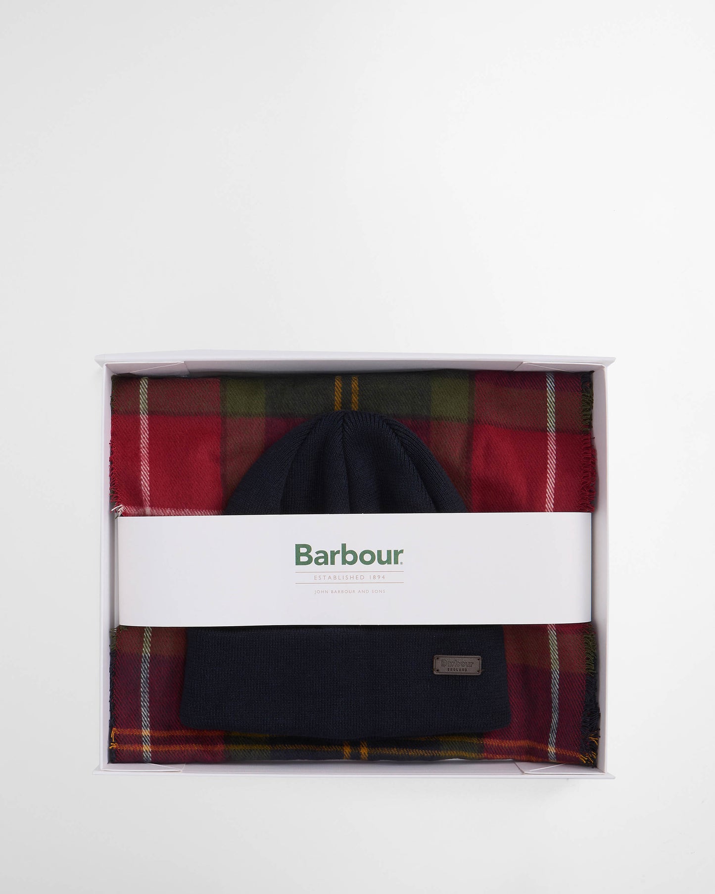 Barbour Mens Swinton Beanie & Galingale Scarf Gift Set - Winterberry Tartan
