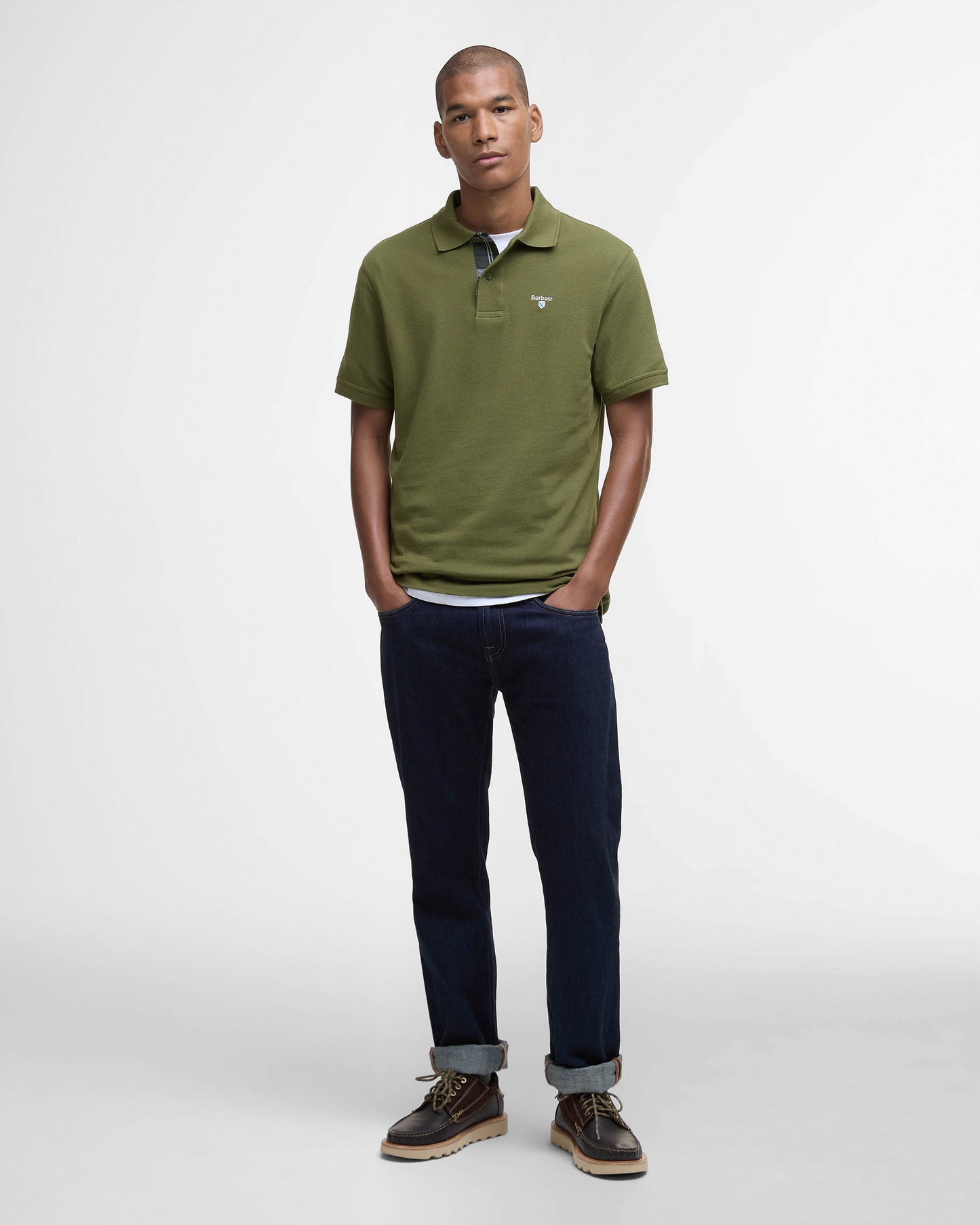 Barbour Tartan Pique Mens Polo - Winter Moss