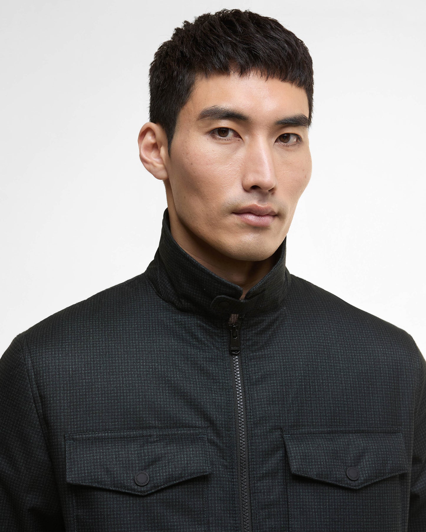Barbour International Check Distill Mens Quilted Jacket - Black/Sage Check