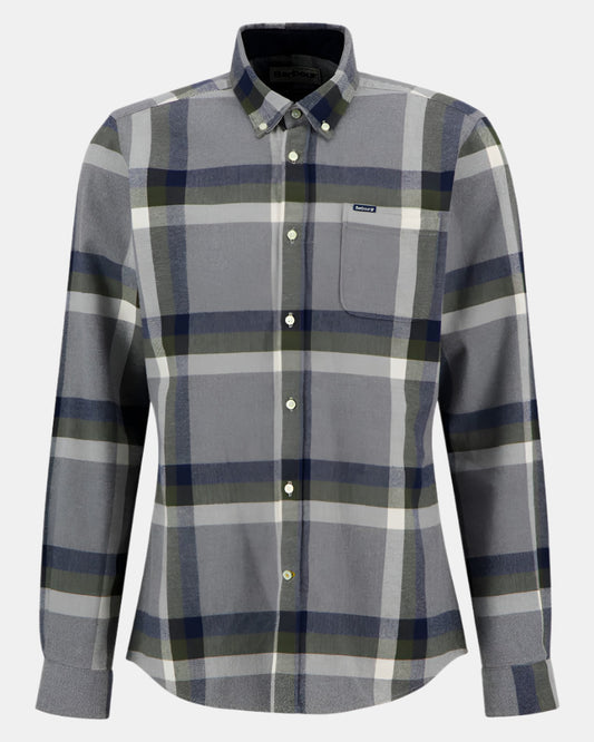 Barbour Folley Mens Tailored Checked Shirt - Light Grey Marl