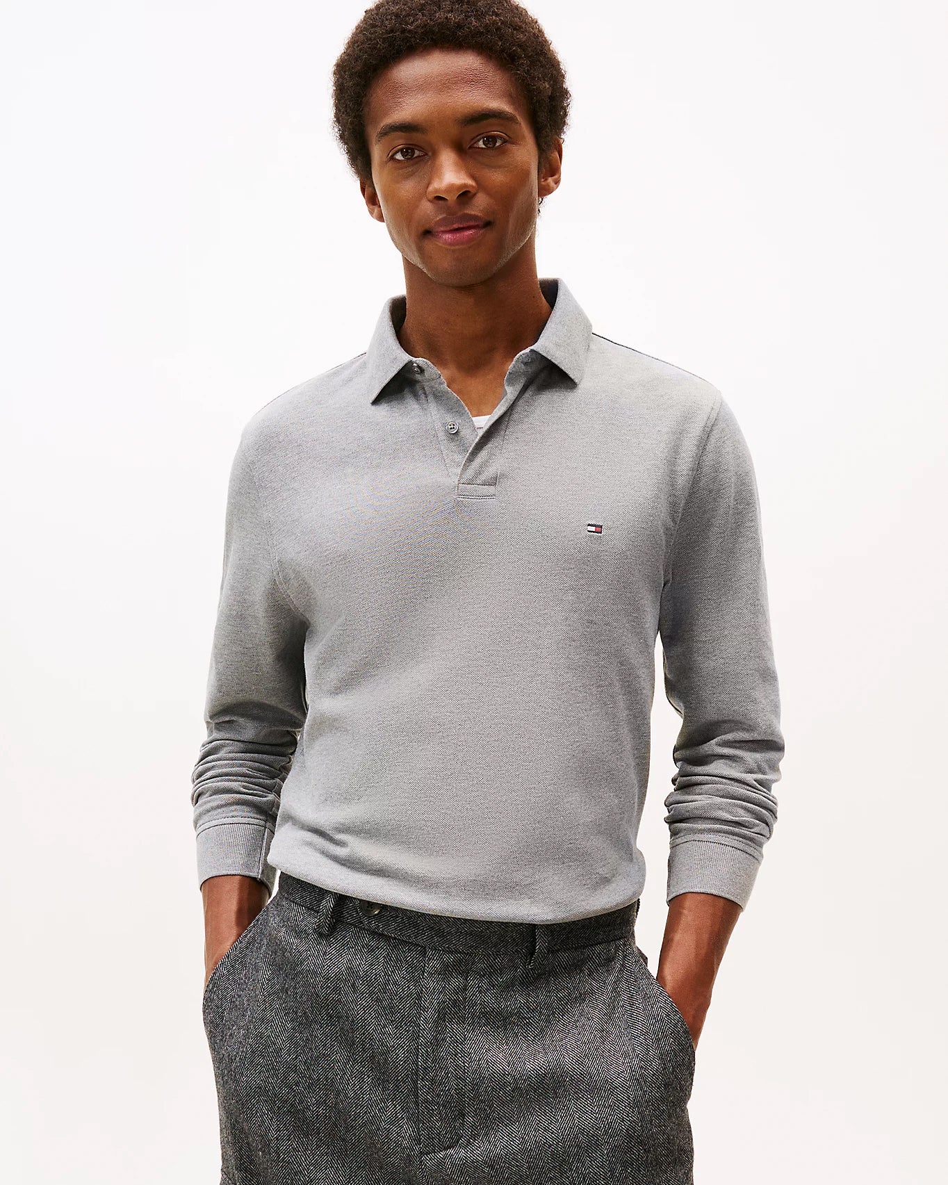 Tommy Hilfiger 1985 Regular Long Sleeve Mens Polo Shirt - Medium Grey Heather