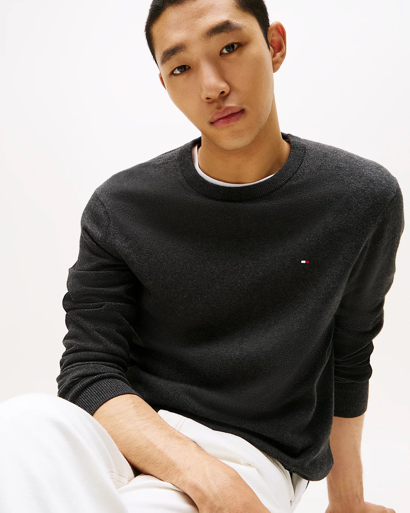 Tommy Hilfiger Organic Cotton Cashmere Mens Crew Sweater - Dark Grey Heather