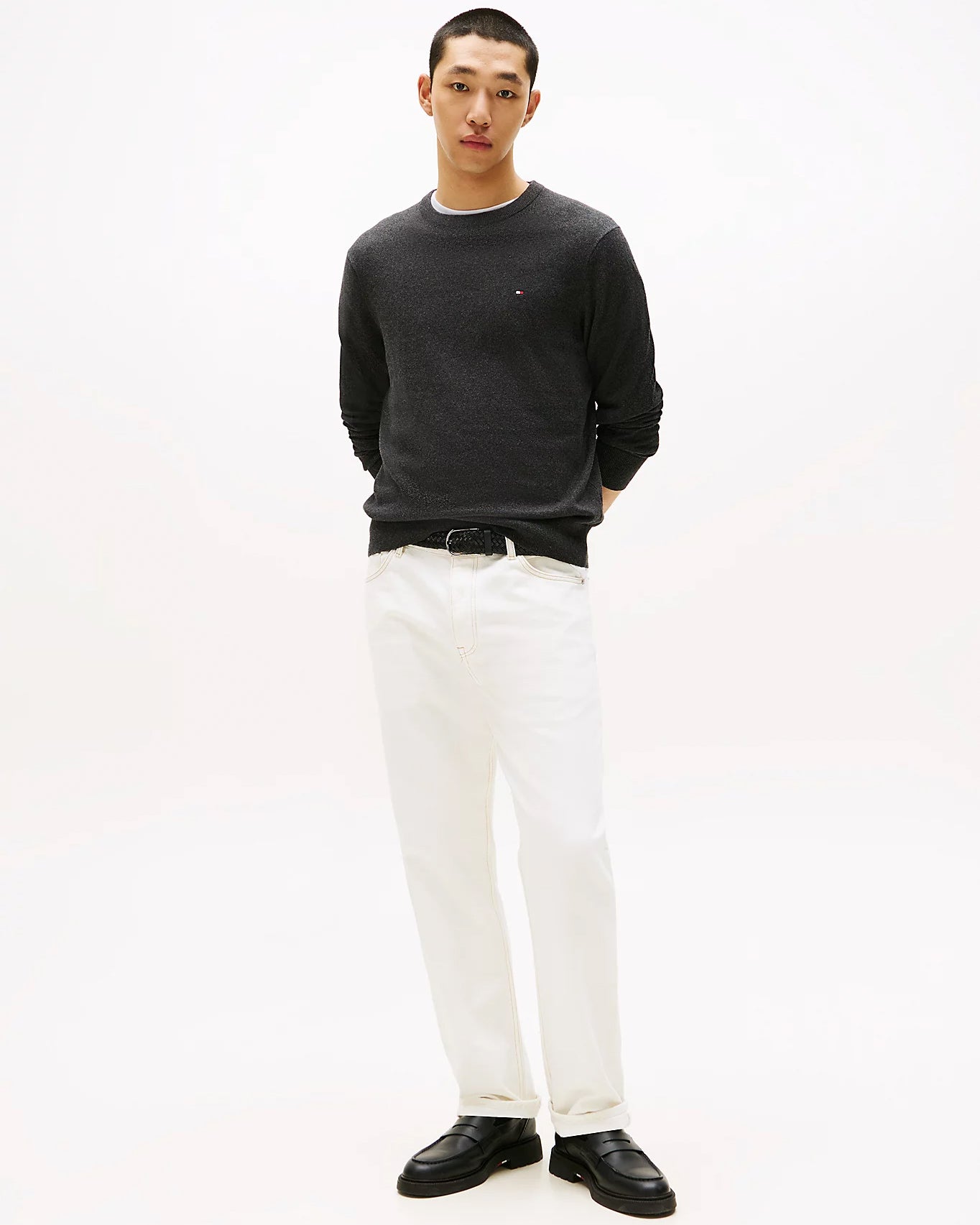Tommy Hilfiger Organic Cotton Cashmere Mens Crew Sweater - Dark Grey Heather