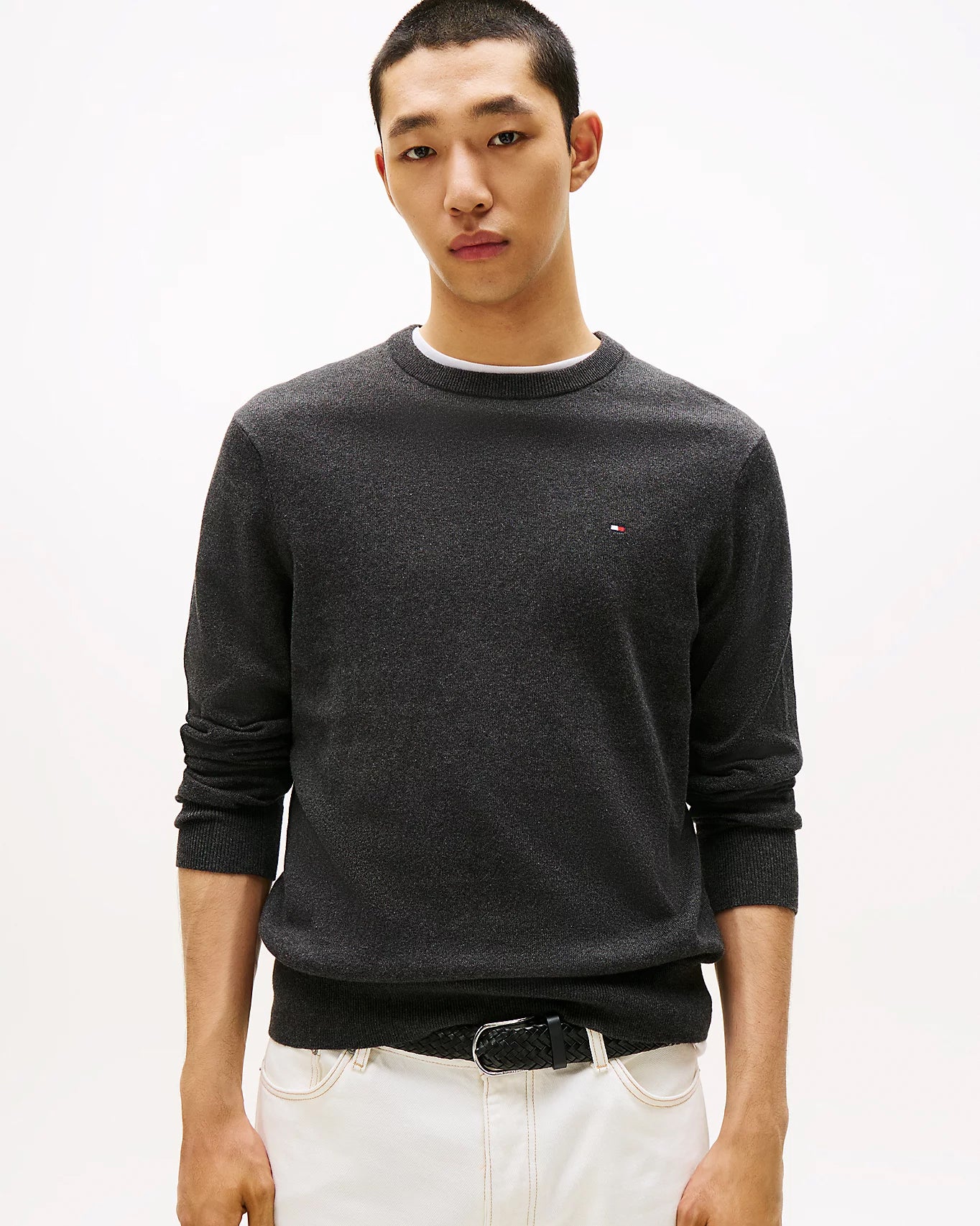 Tommy Hilfiger Organic Cotton Cashmere Mens Crew Sweater - Dark Grey Heather