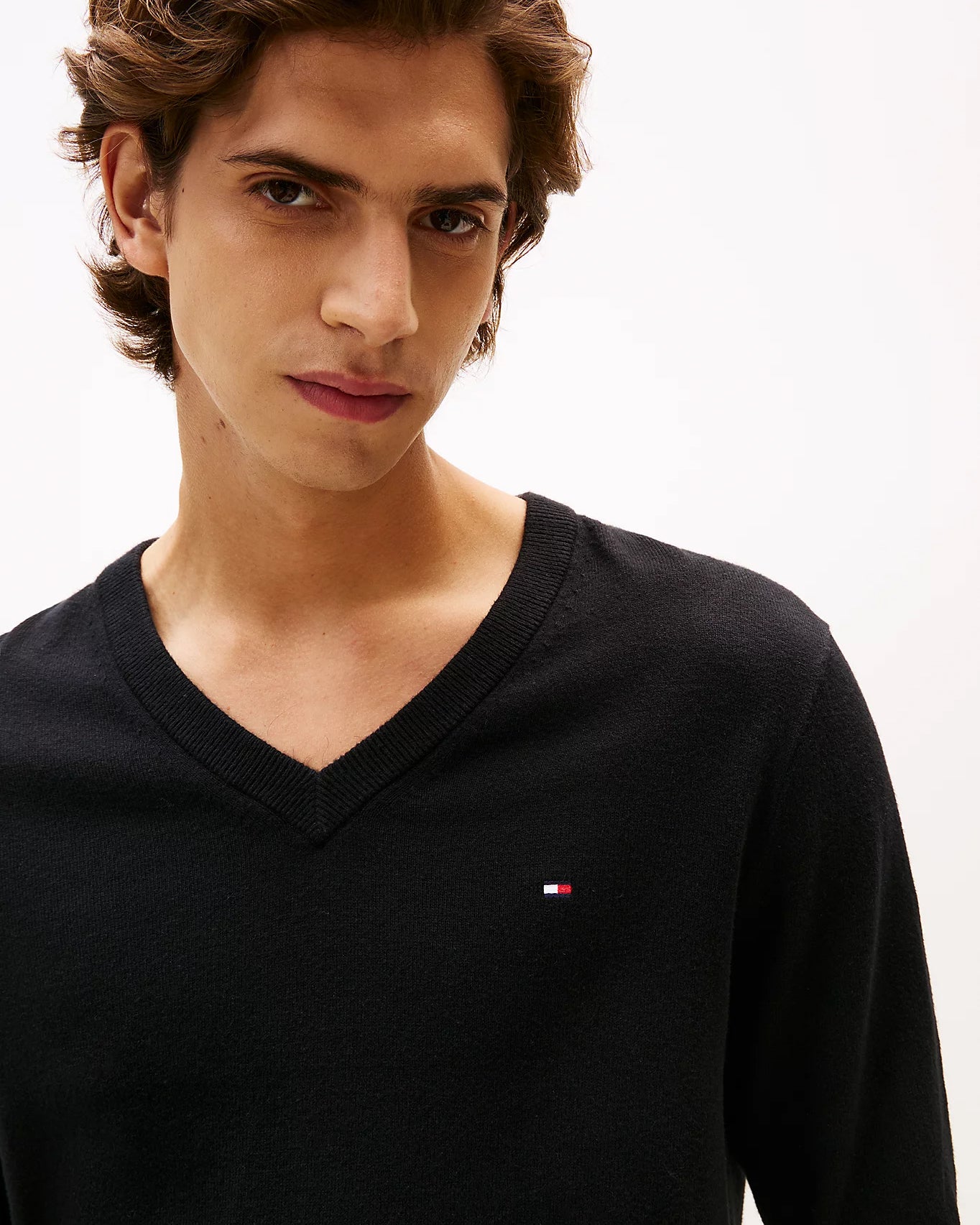 Tommy Hilfiger Pima Organic Cotton Mens Cashmere V-Neck Jumper - Black
