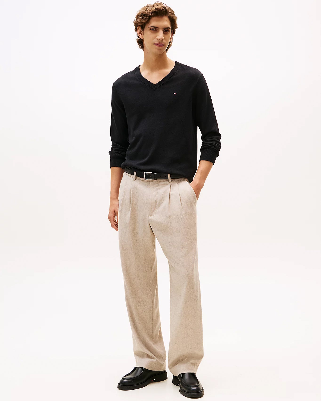 Tommy Hilfiger Pima Organic Cotton Mens Cashmere V-Neck Jumper - Black