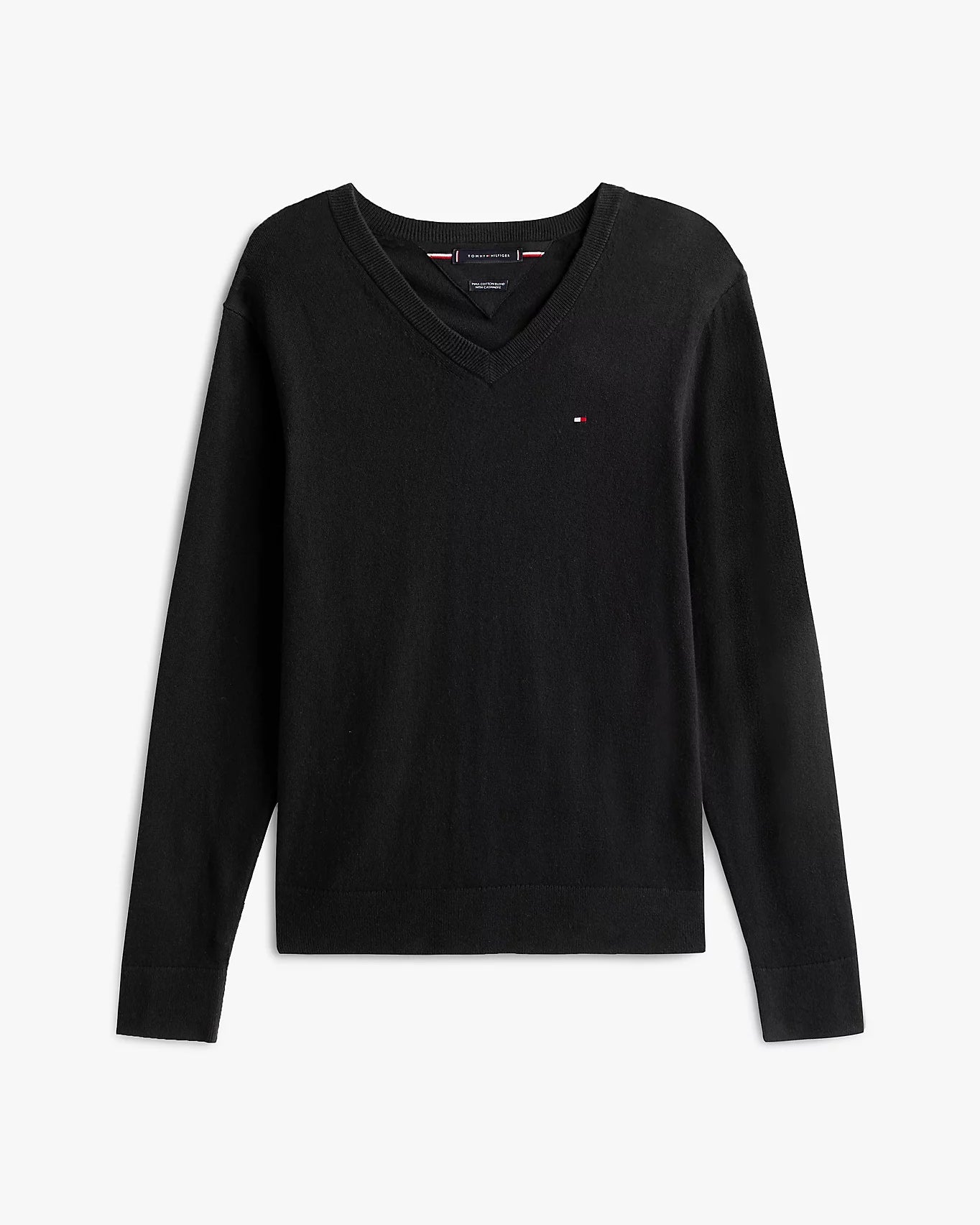 Tommy Hilfiger Pima Organic Cotton Mens Cashmere V-Neck Jumper - Black