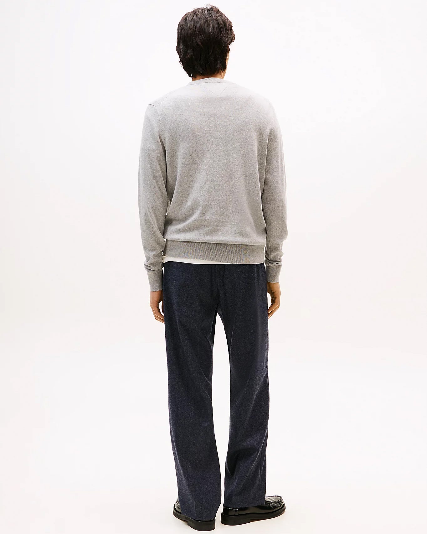 Tommy Hilfiger Pima Organic Cotton Mens Cashmere V-Neck Jumper - Light Grey Heather