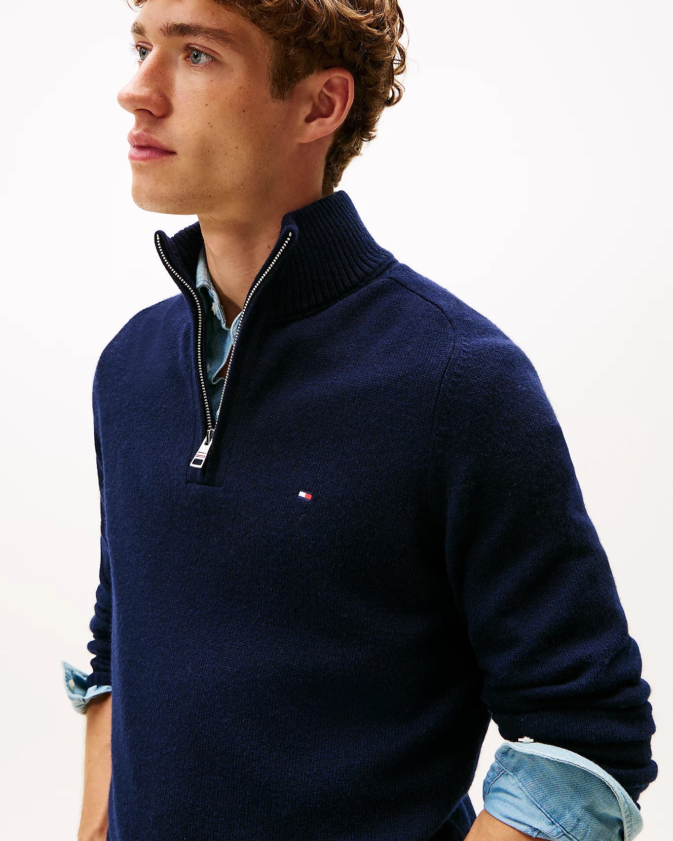 Tommy Hilfiger Lambswool Half-Zip Mock Neck Mens Jumper - Desert Sky